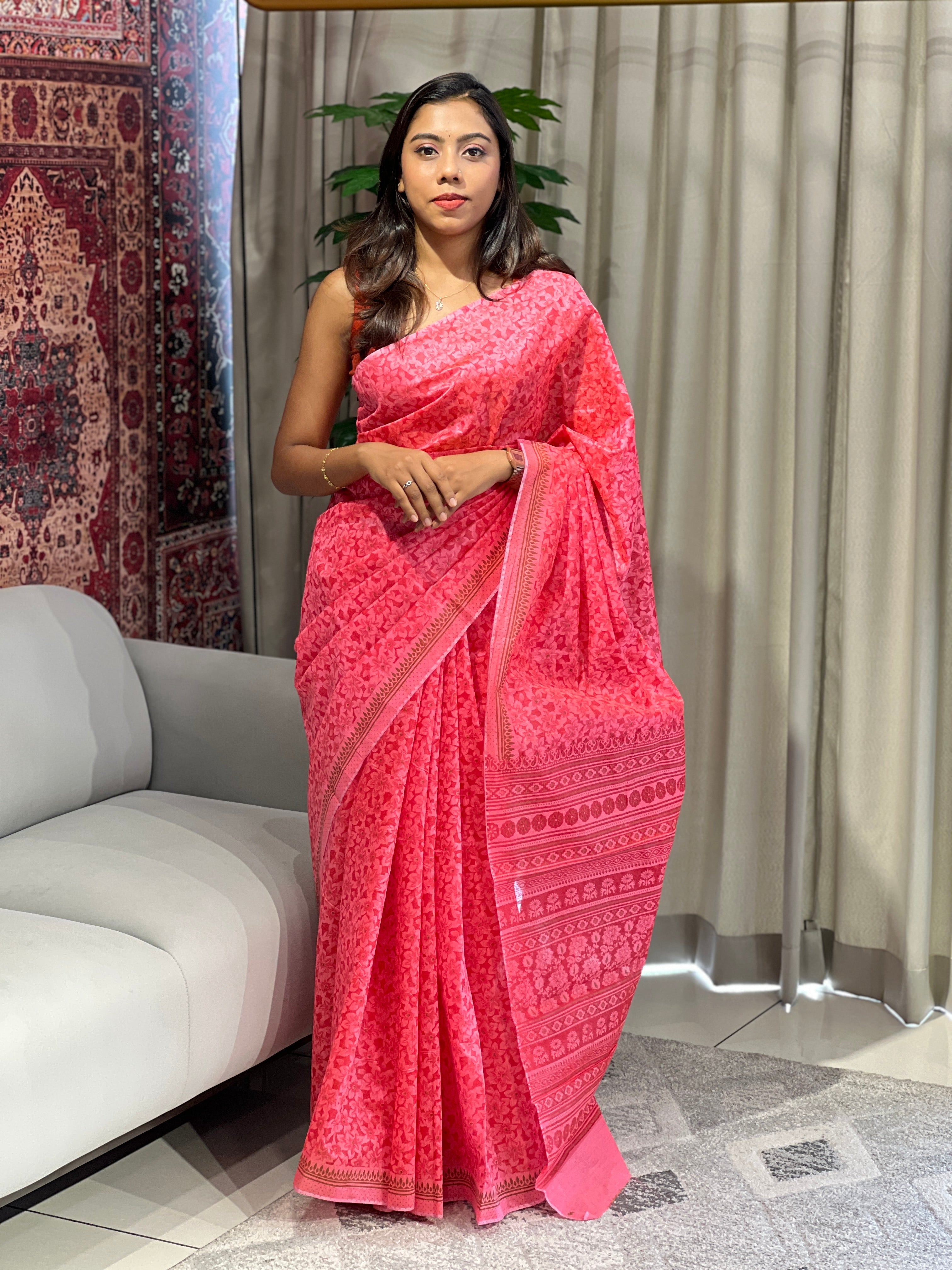 Floral Printed Cotton Saree | VDA229