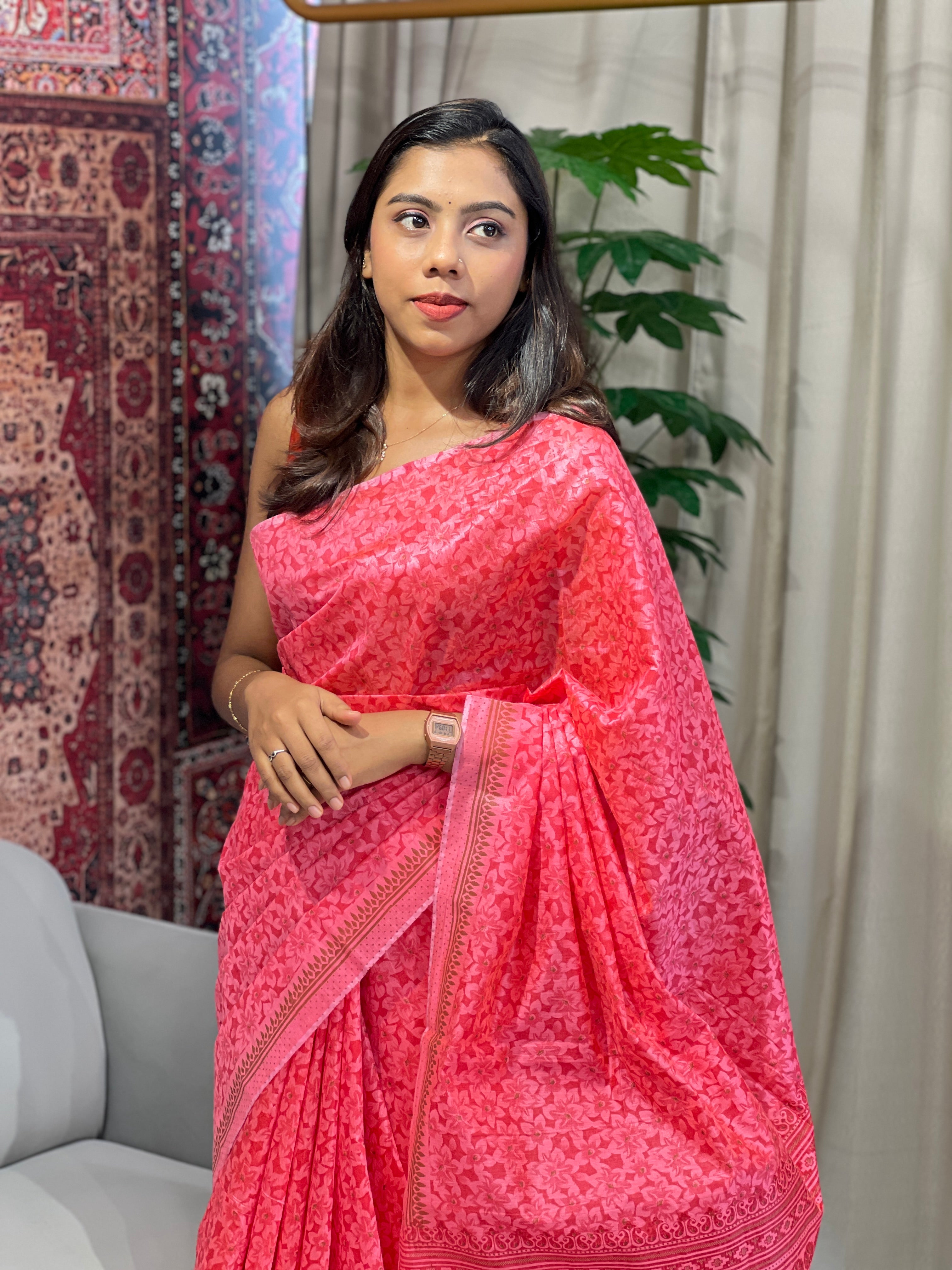 Floral Printed Cotton Saree | VDA229