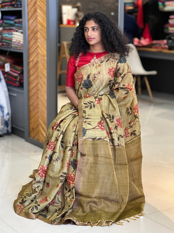 Digital Printed Desi Tussar Saree | NLM128