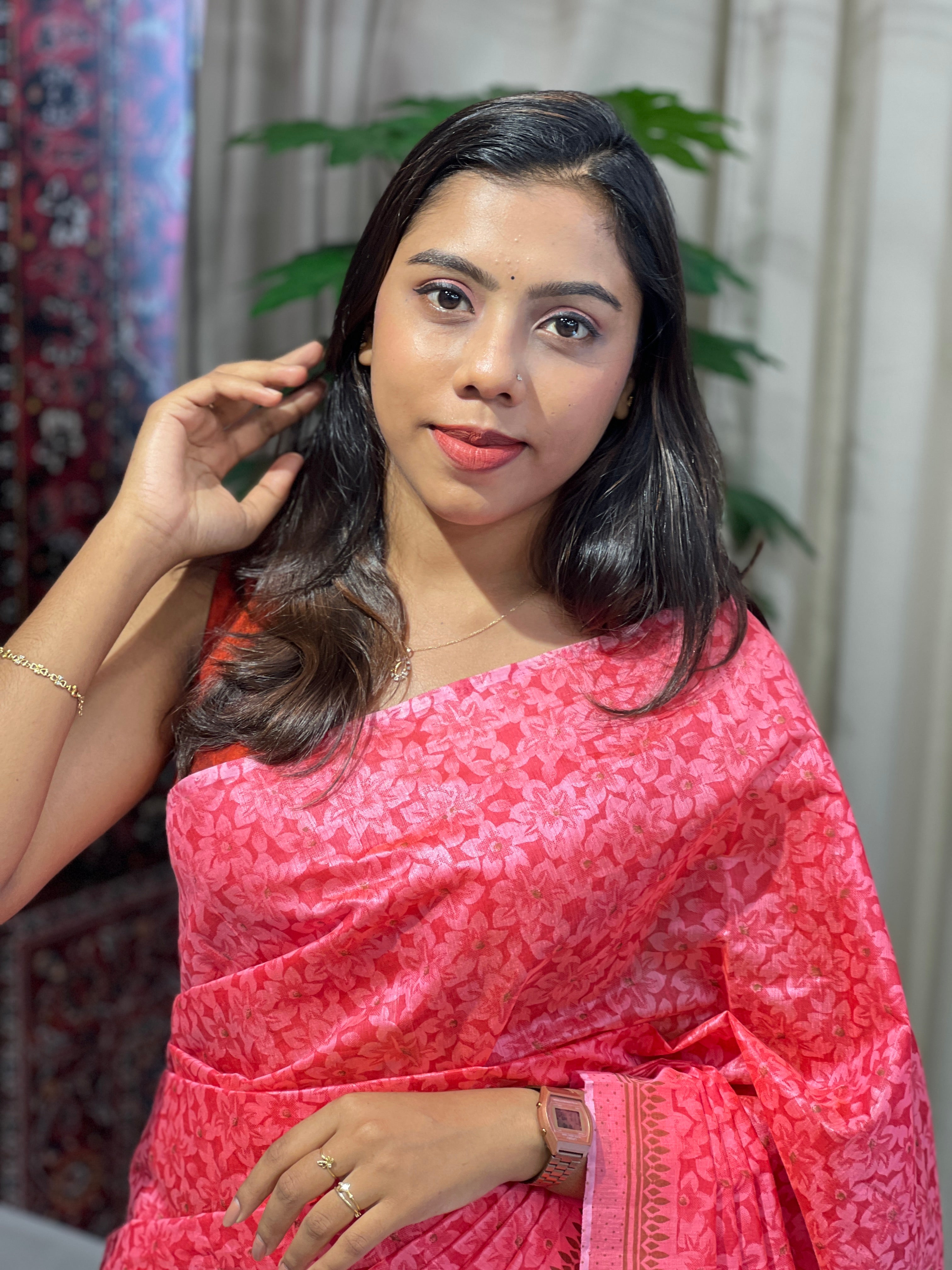 Floral Printed Cotton Saree | VDA229
