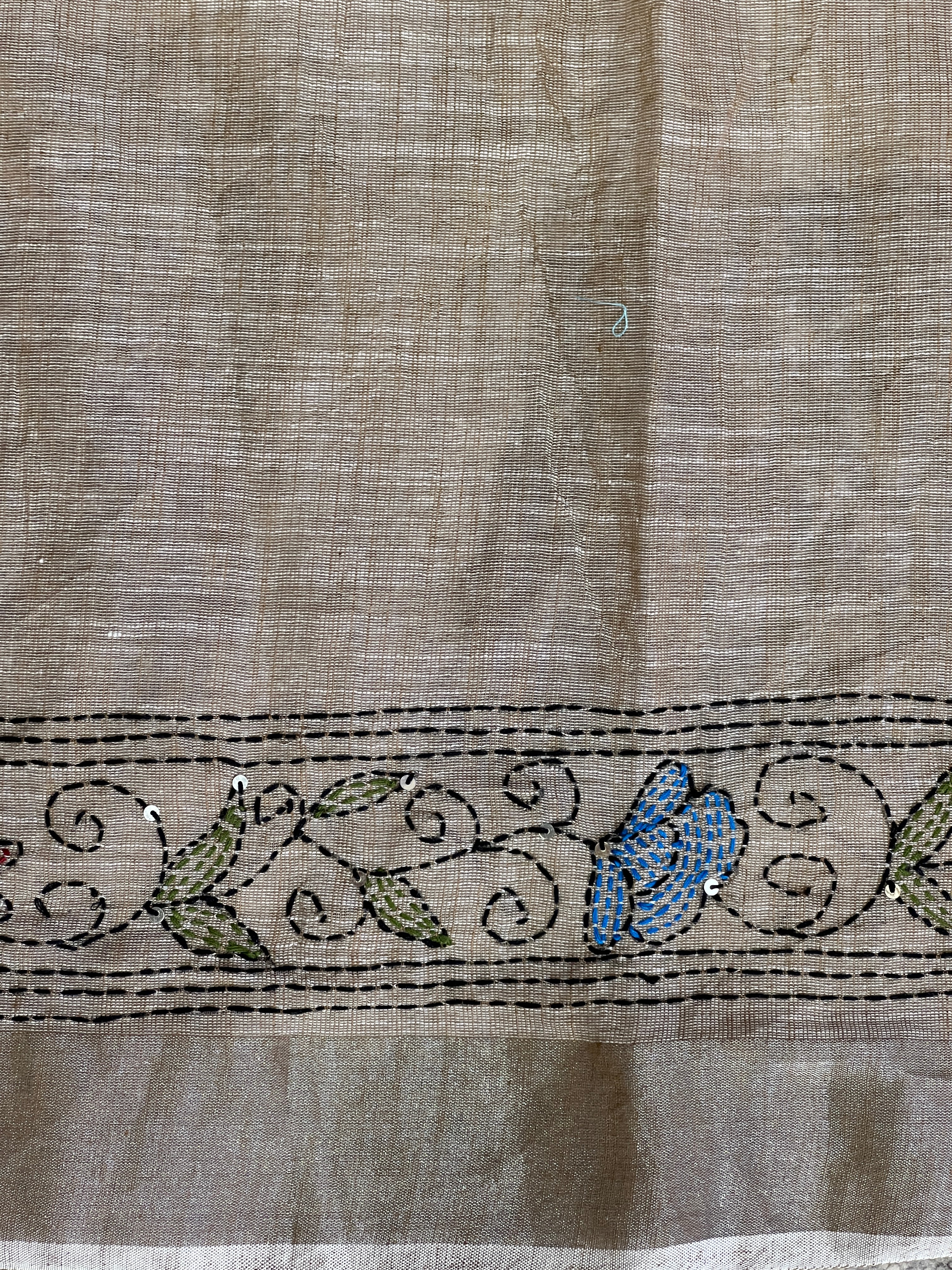 Kantha Embroidery Detailed Semi Linen Saree | RP790