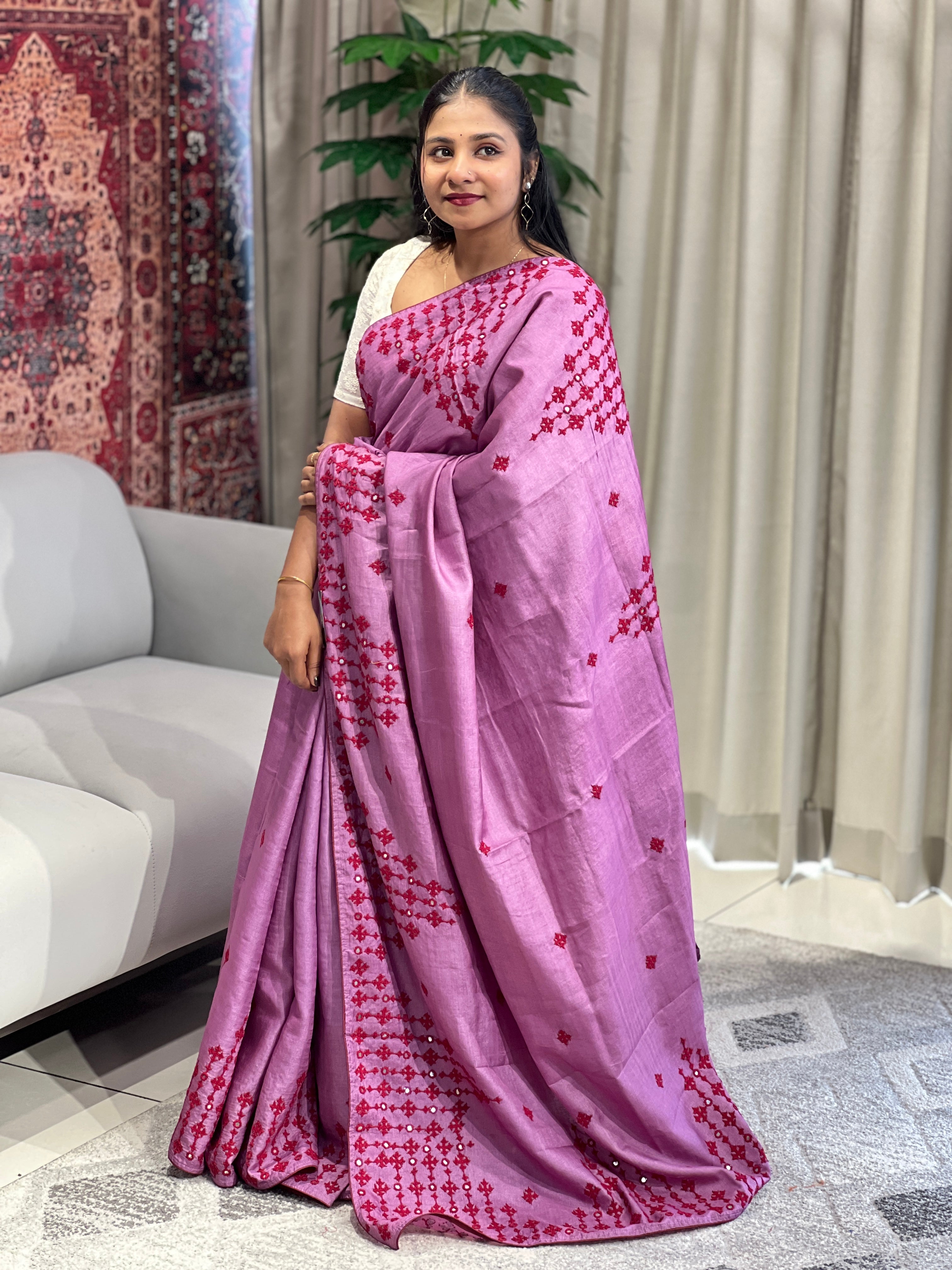 Hand Kutch Work Embroidery Detailed Tussar Saree | SBS1361