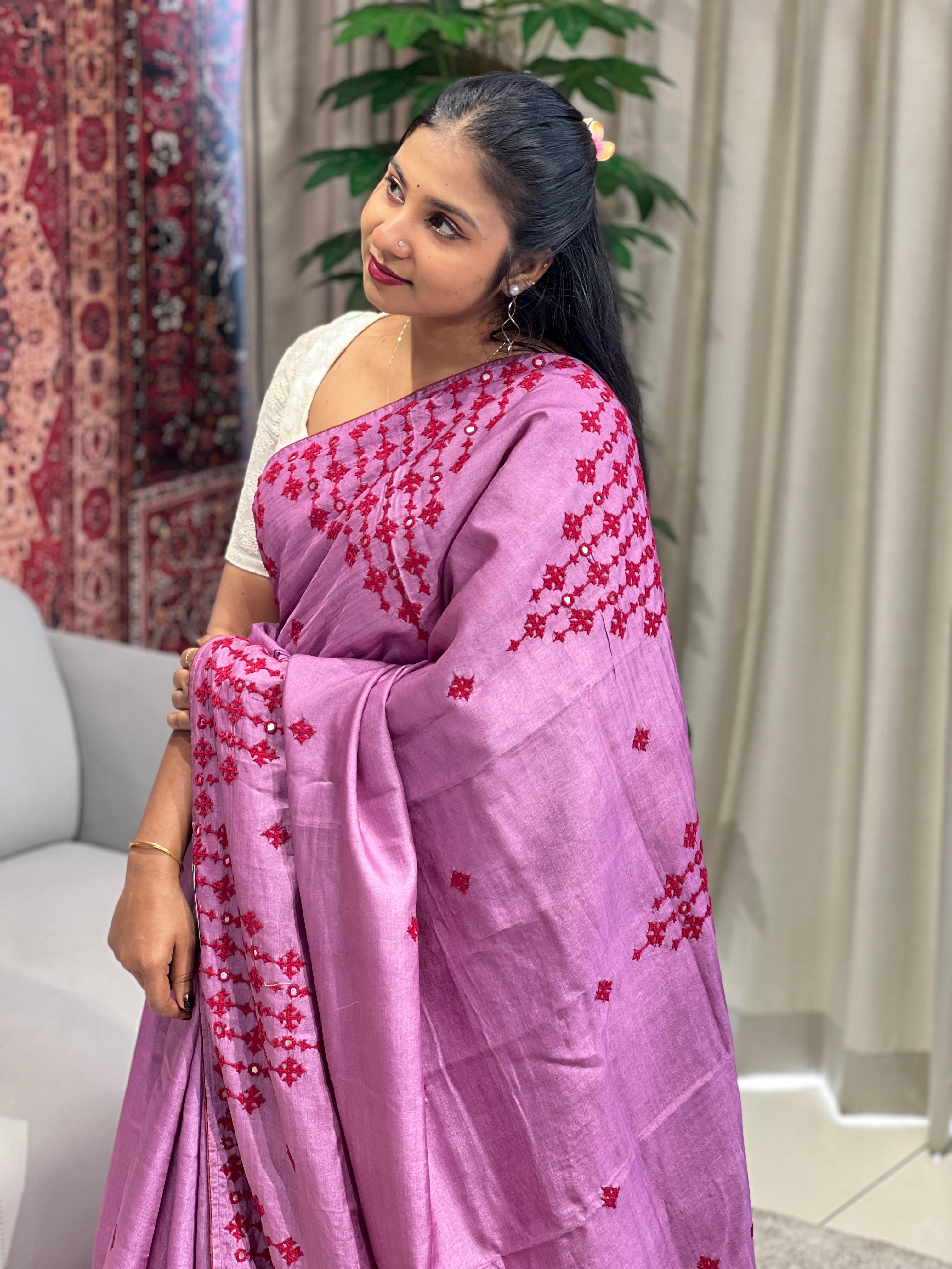 Hand Kutch Work Embroidery Detailed Tussar Saree | SBS1361