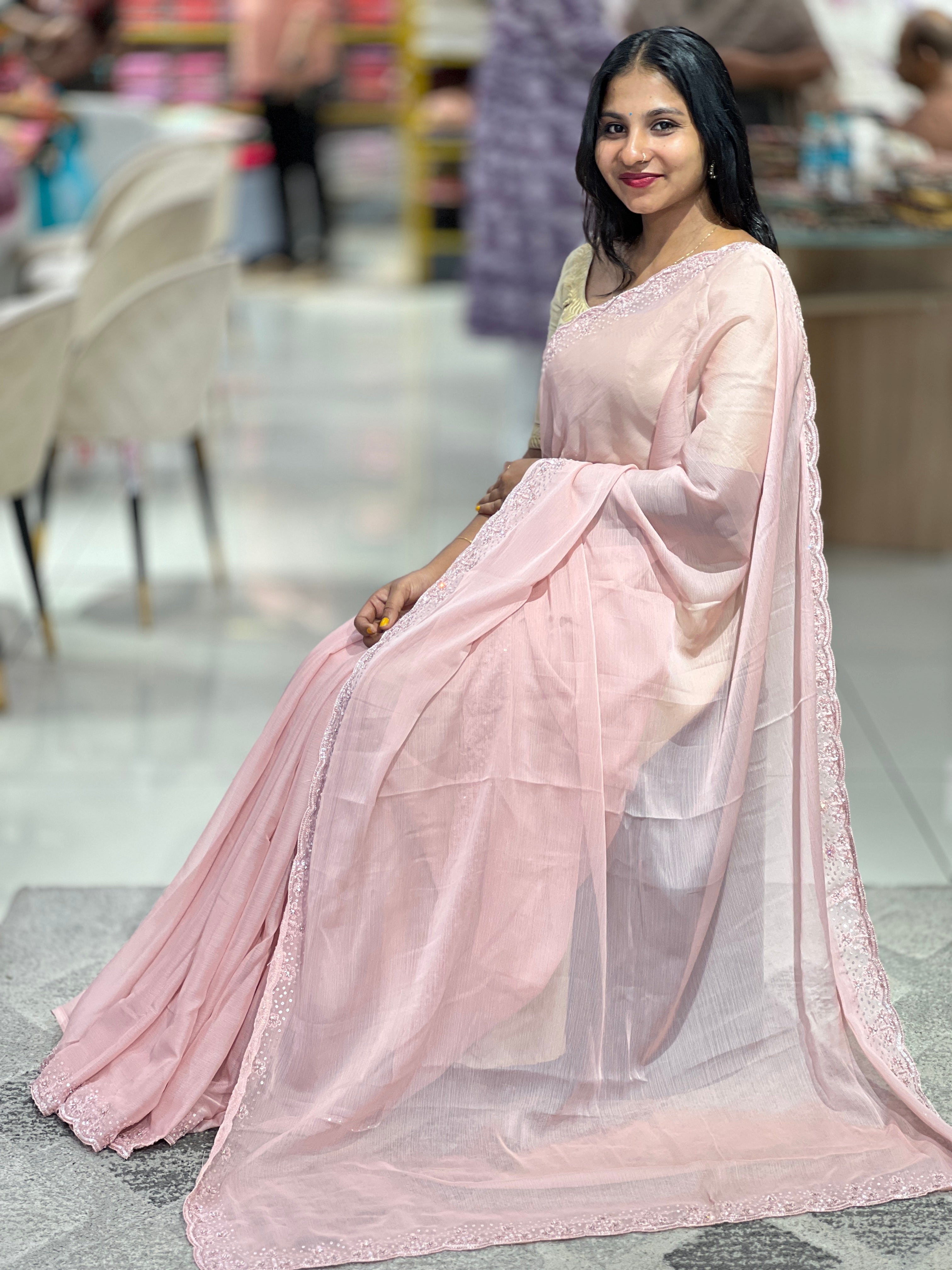 Sequence & Cut Beads Detailed Chiffon Saree | SBP704