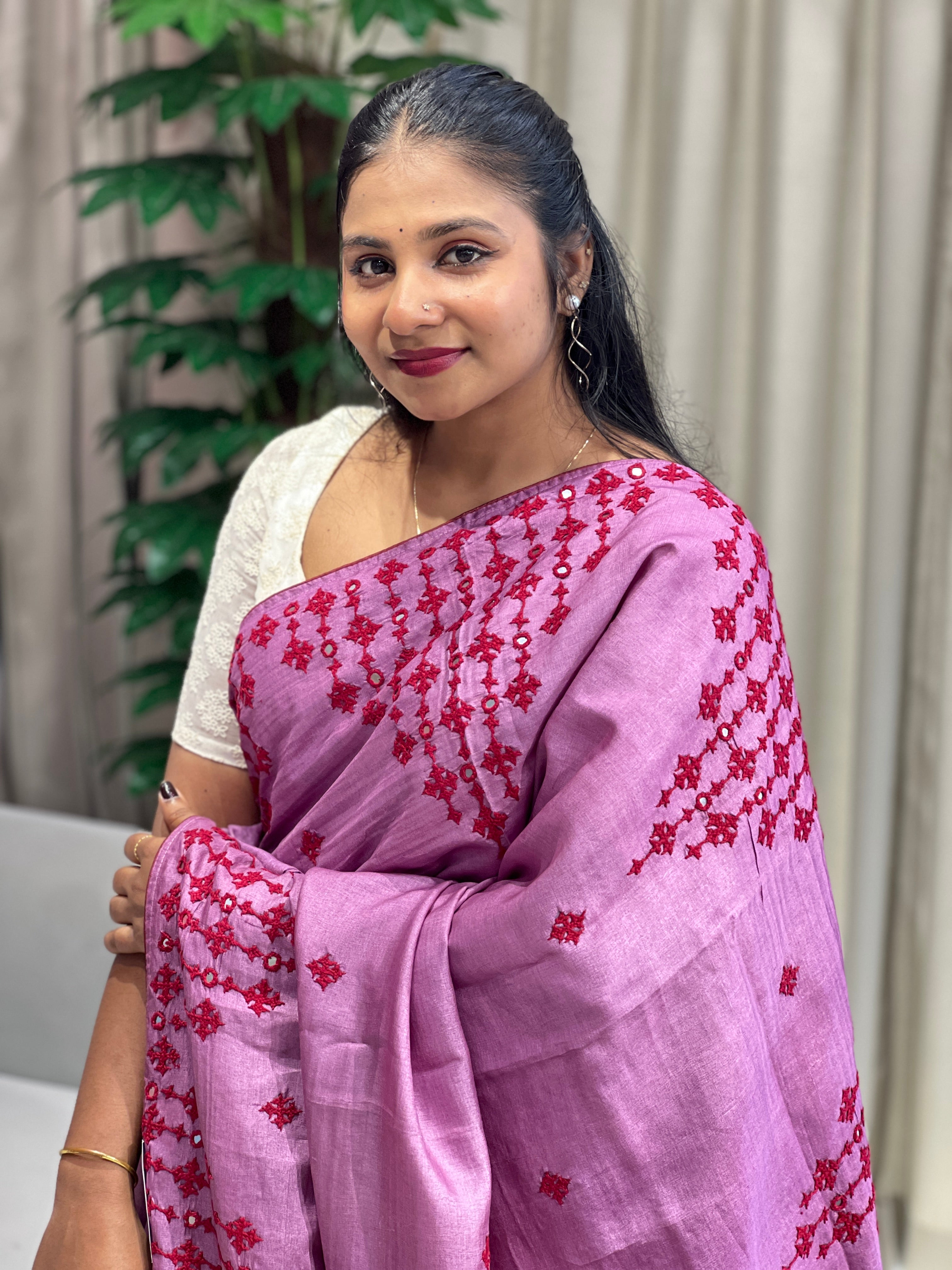Hand Kutch Work Embroidery Detailed Tussar Saree | SBS1361