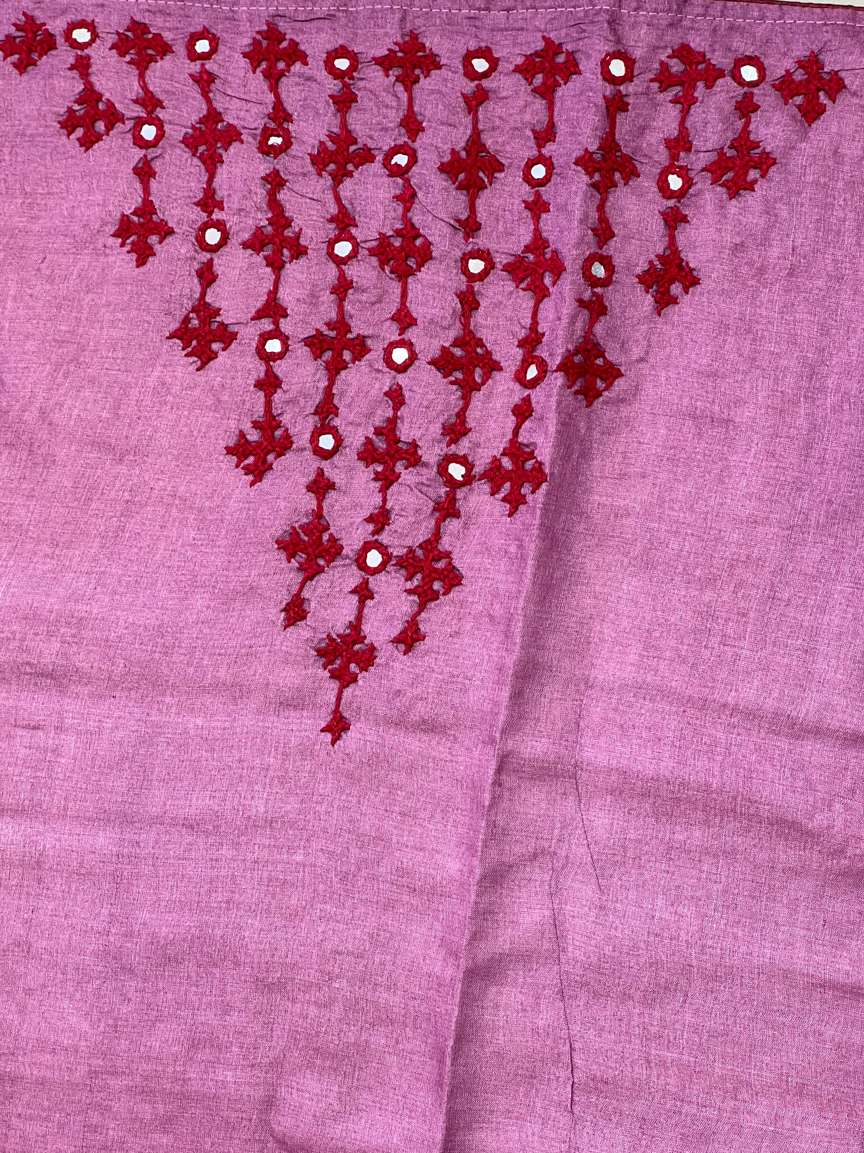 Hand Kutch Work Embroidery Detailed Tussar Saree | SBS1361