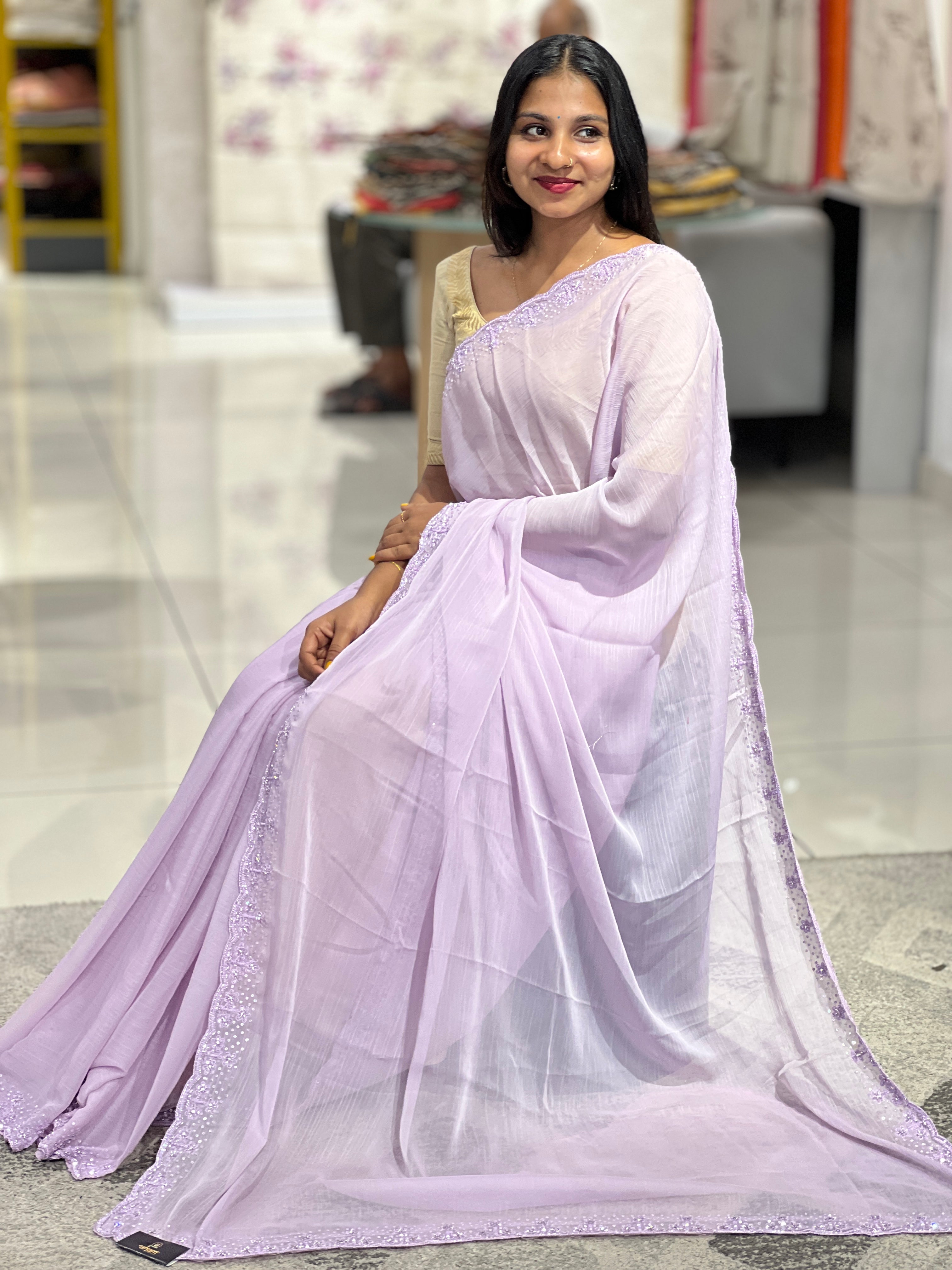 Sequence & Cut Beads Detailed Chiffon Saree | SBP702