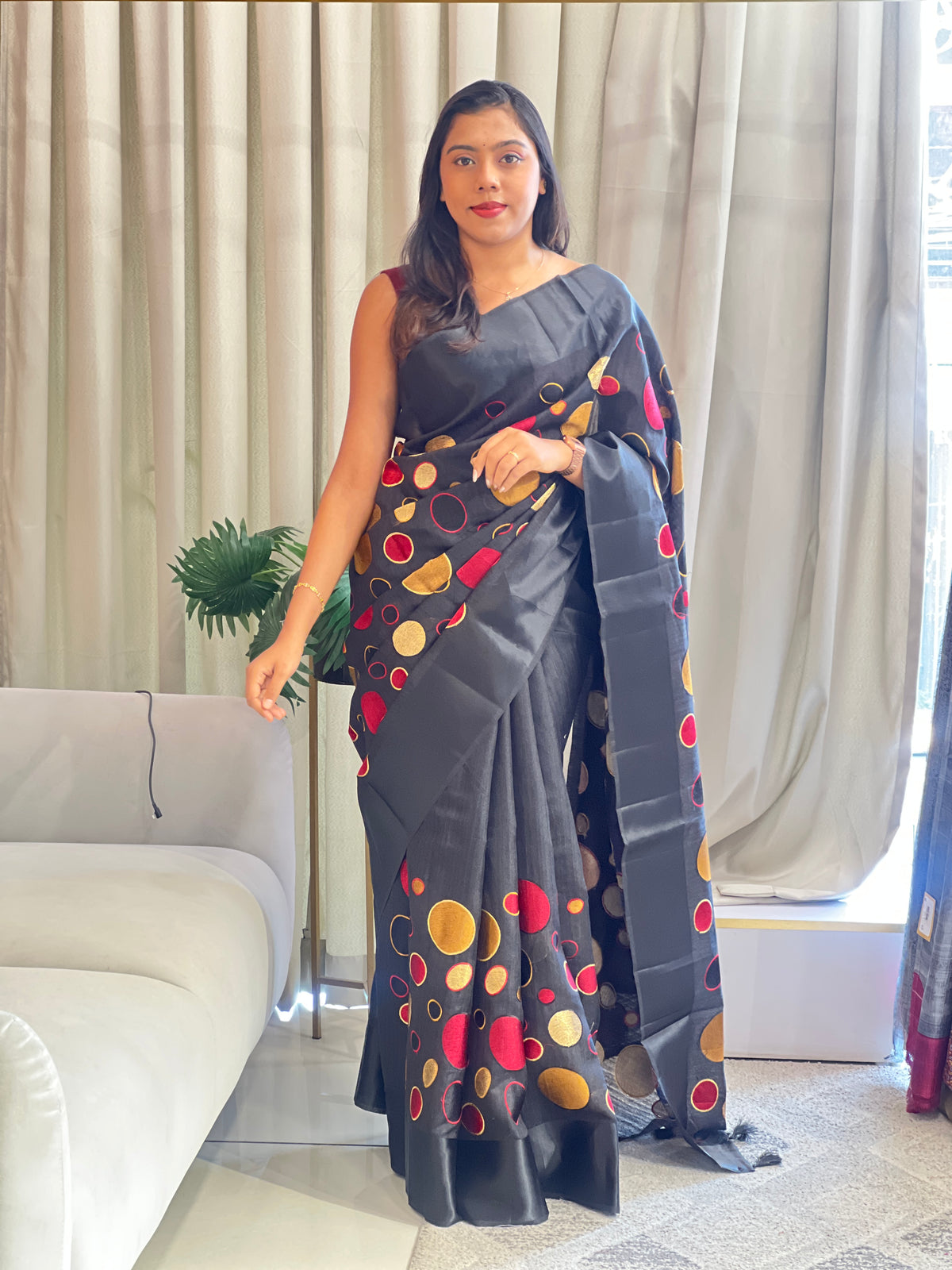 Polka Pattern Green Silk Saree | ZSS455