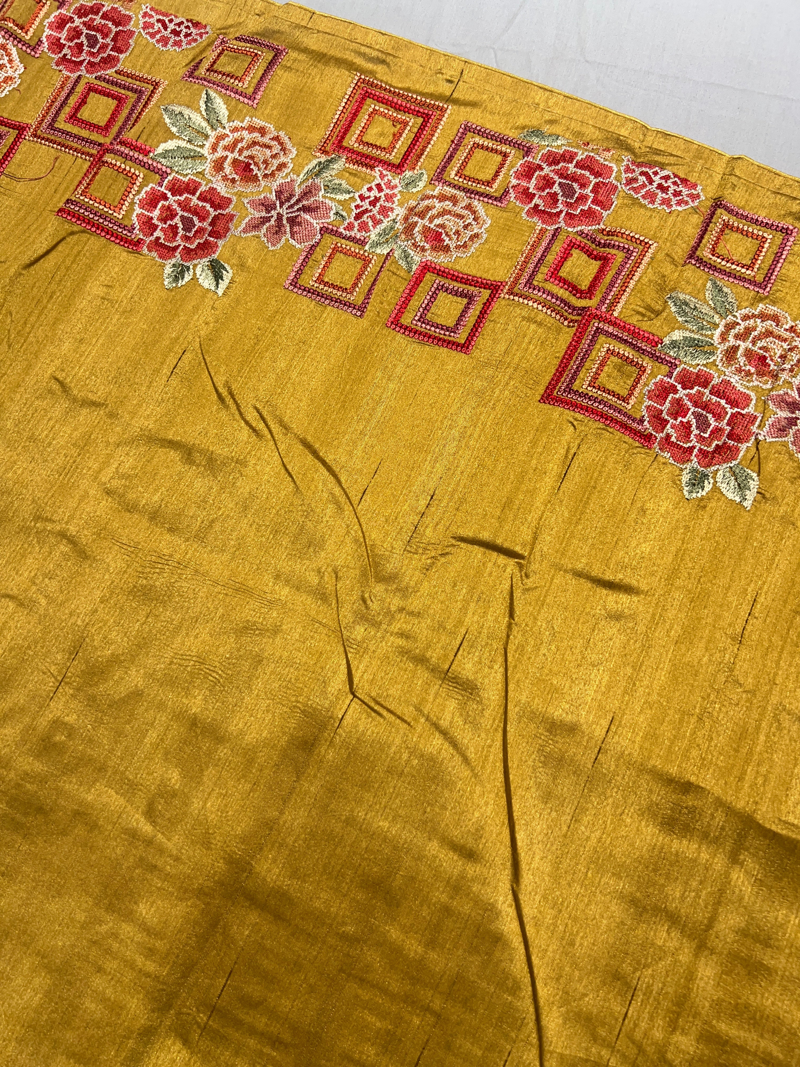 Multicolour Thread Embroidery Detailed Semi Tussar Saree | SUN537