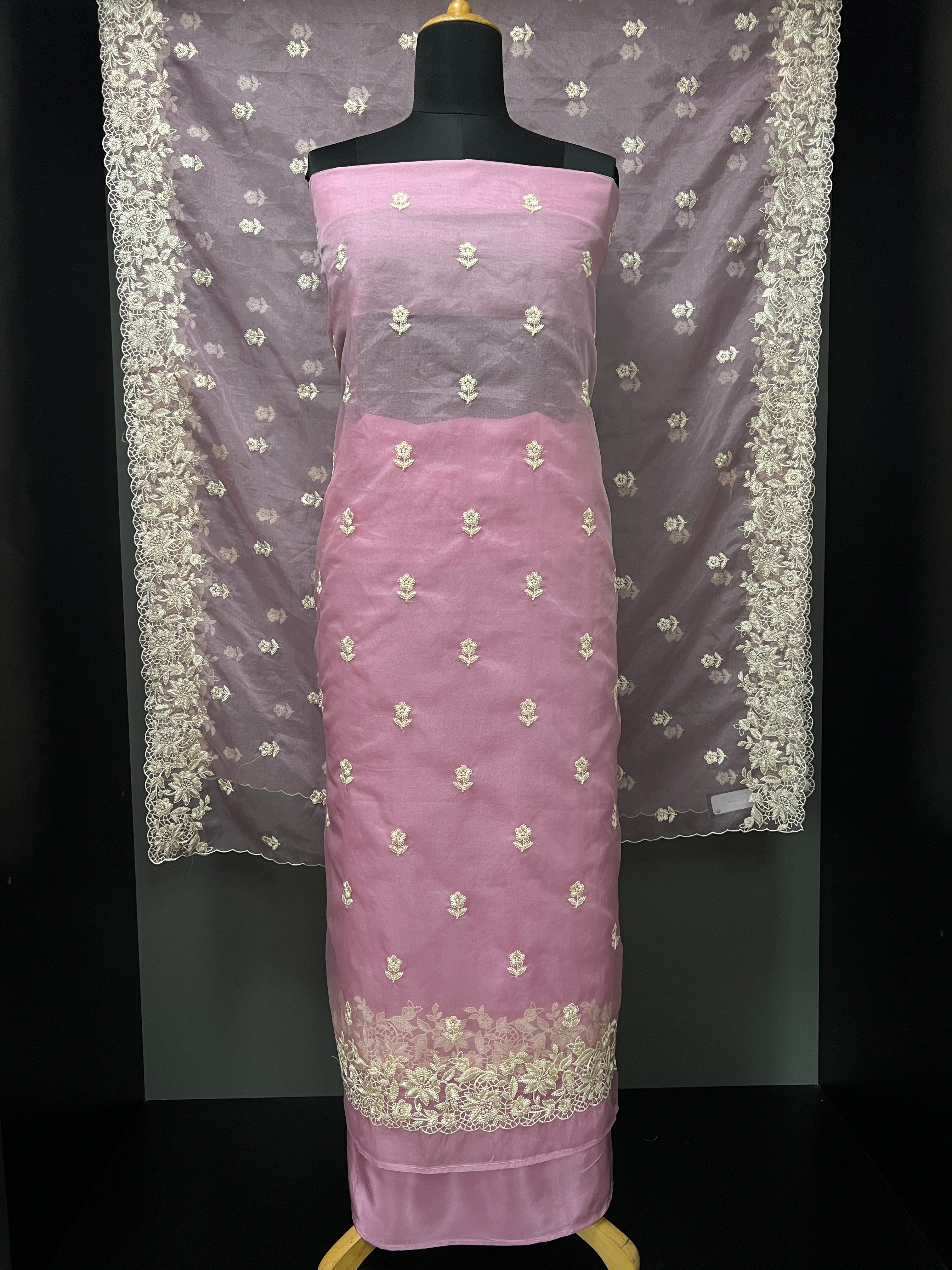 Machine Embroidery Silk Organza Salwar Set  | ZAH122