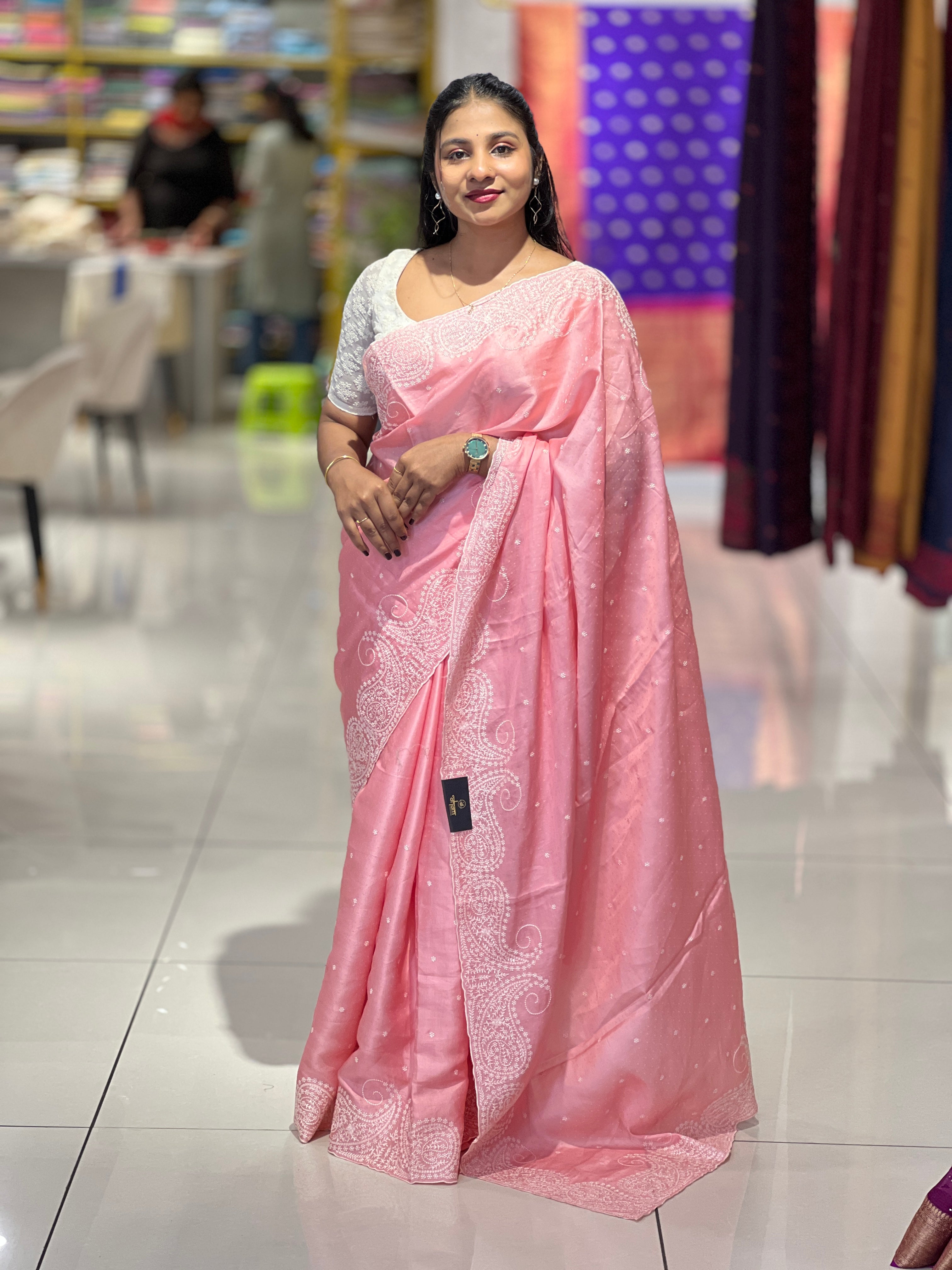 Point Embroidery Detailed Semi Tussar Saree | SUN520