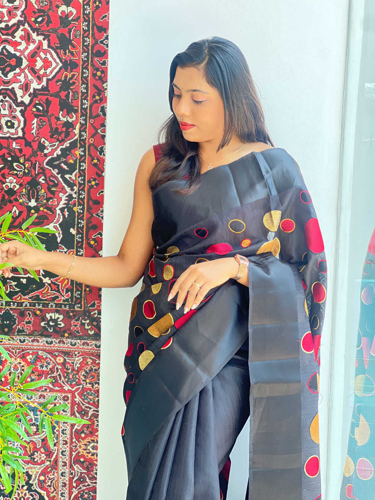Polka Pattern Green Silk Saree | ZSS455