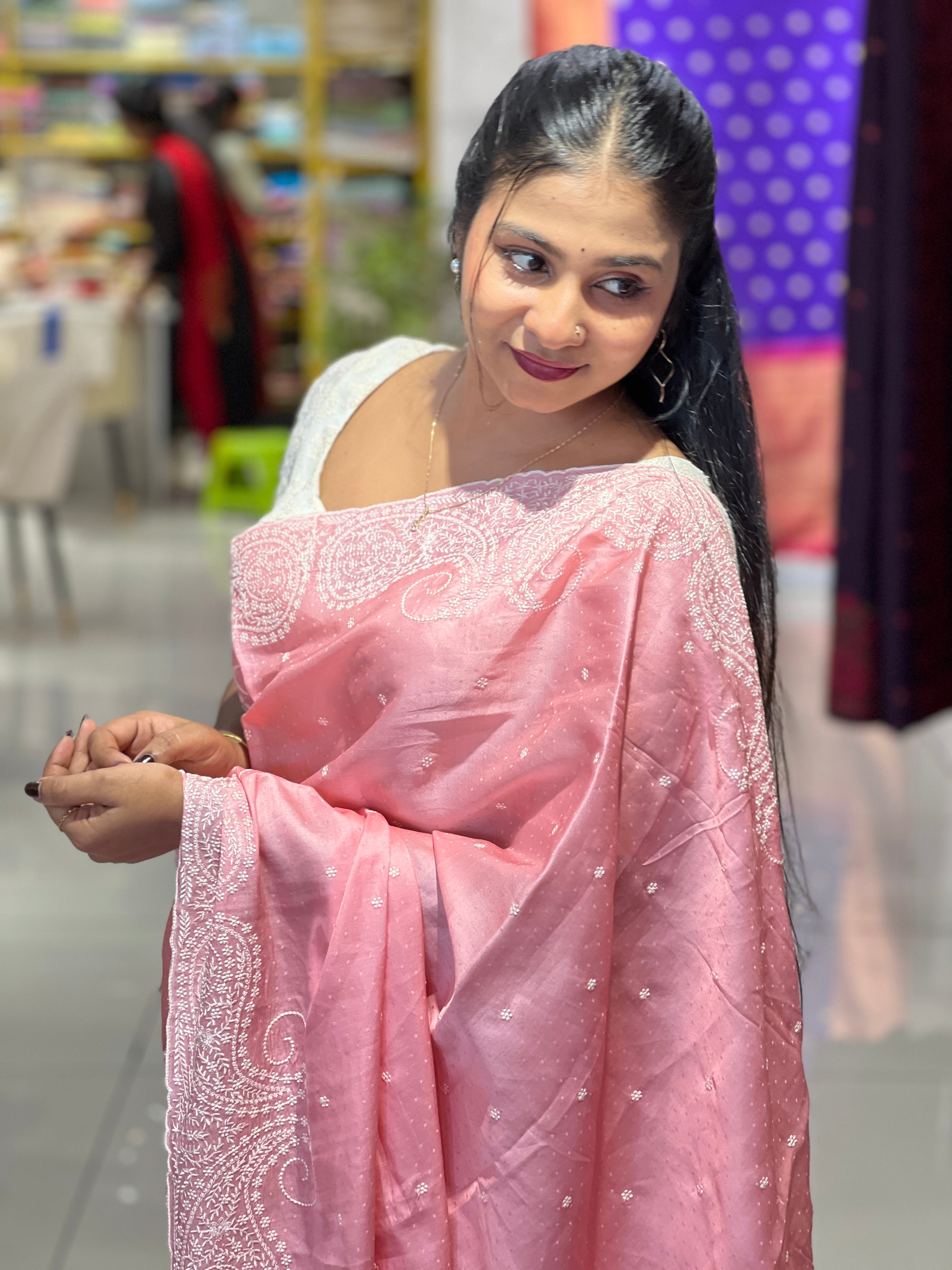 Point Embroidery Detailed Semi Tussar Saree | SUN520