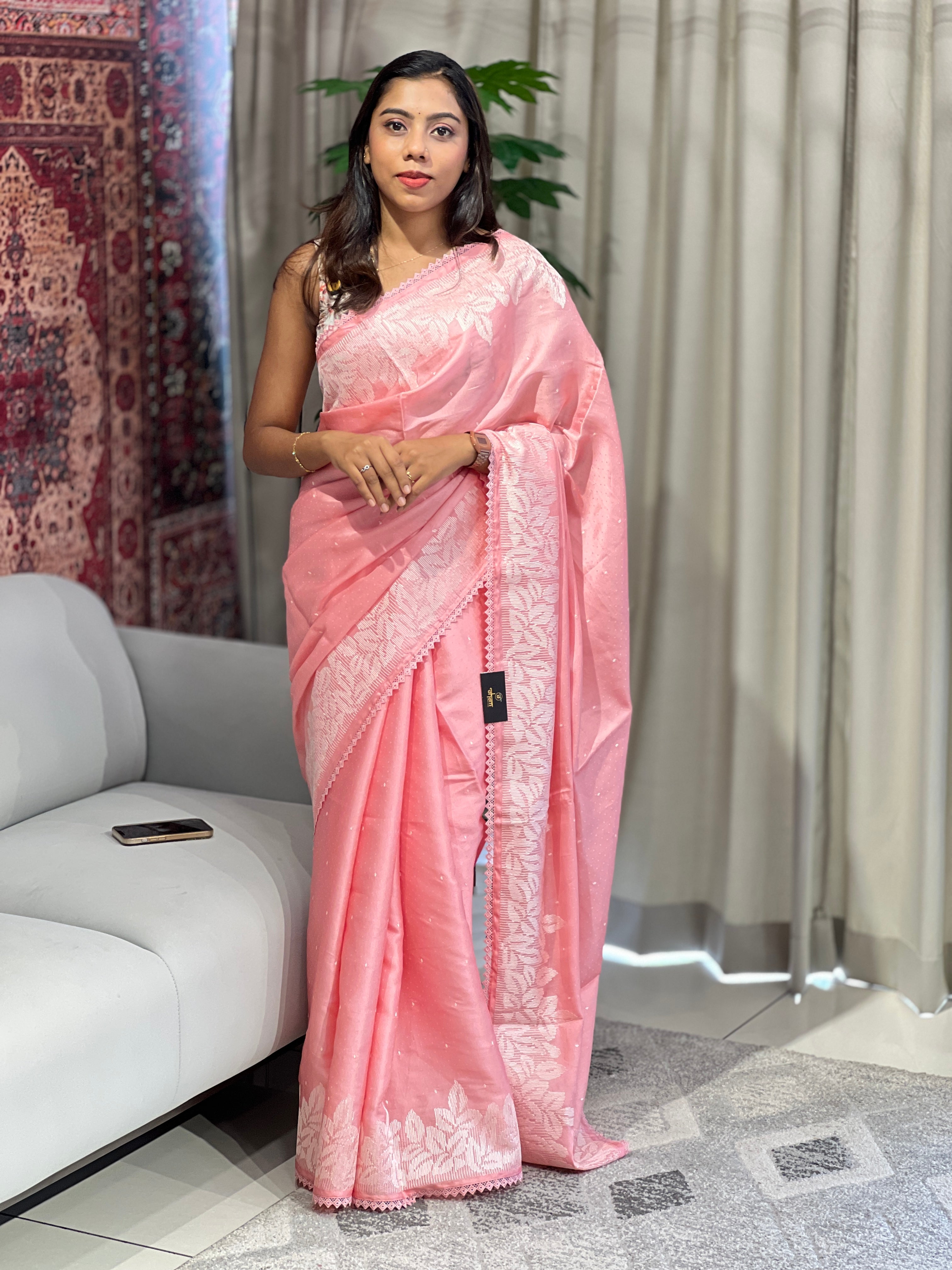 Machine Embroidery Detailed Semi Tussar Saree | SUN525