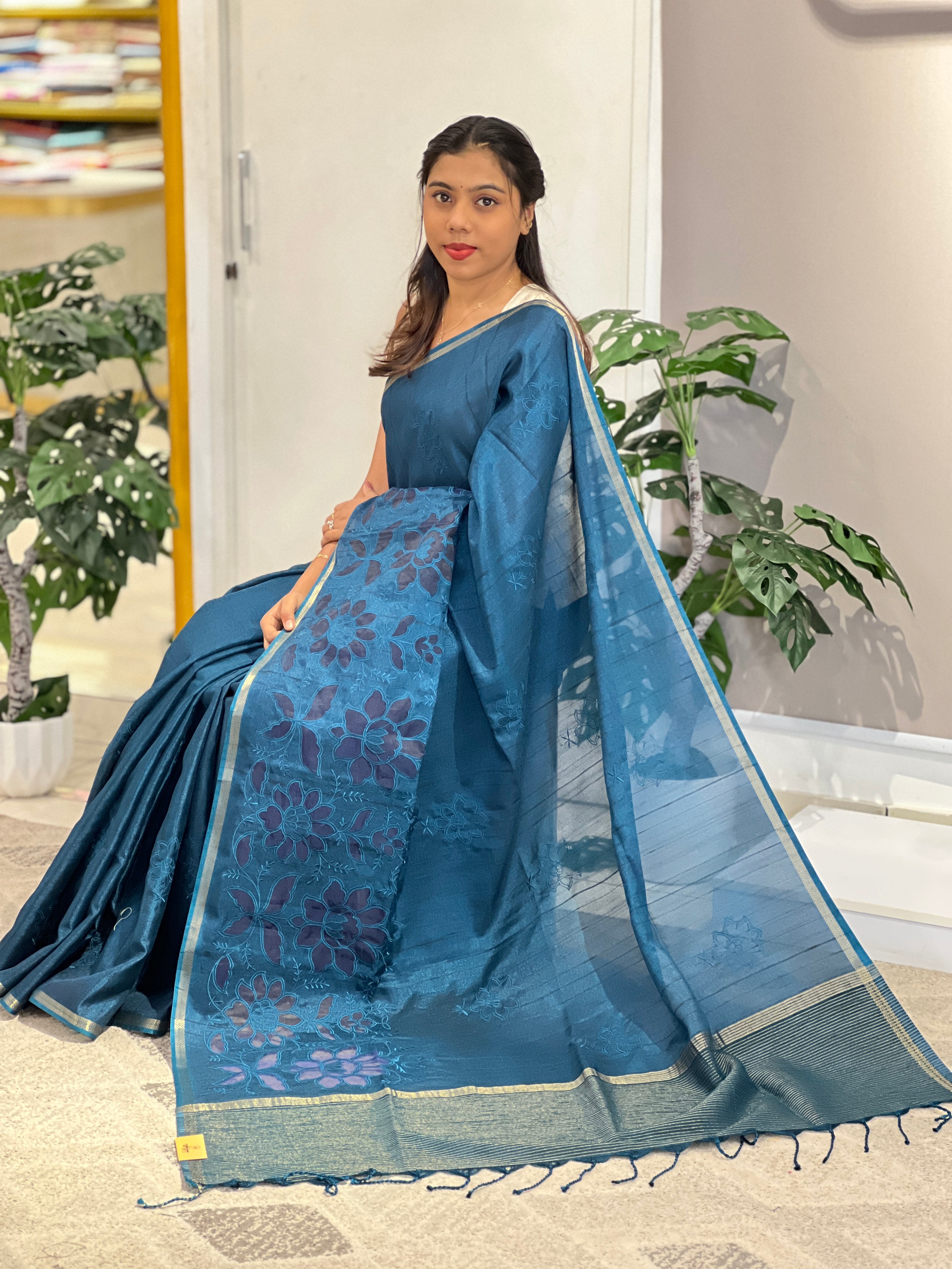 Applique Work Detailed Tussar Finish Saree | RSF106