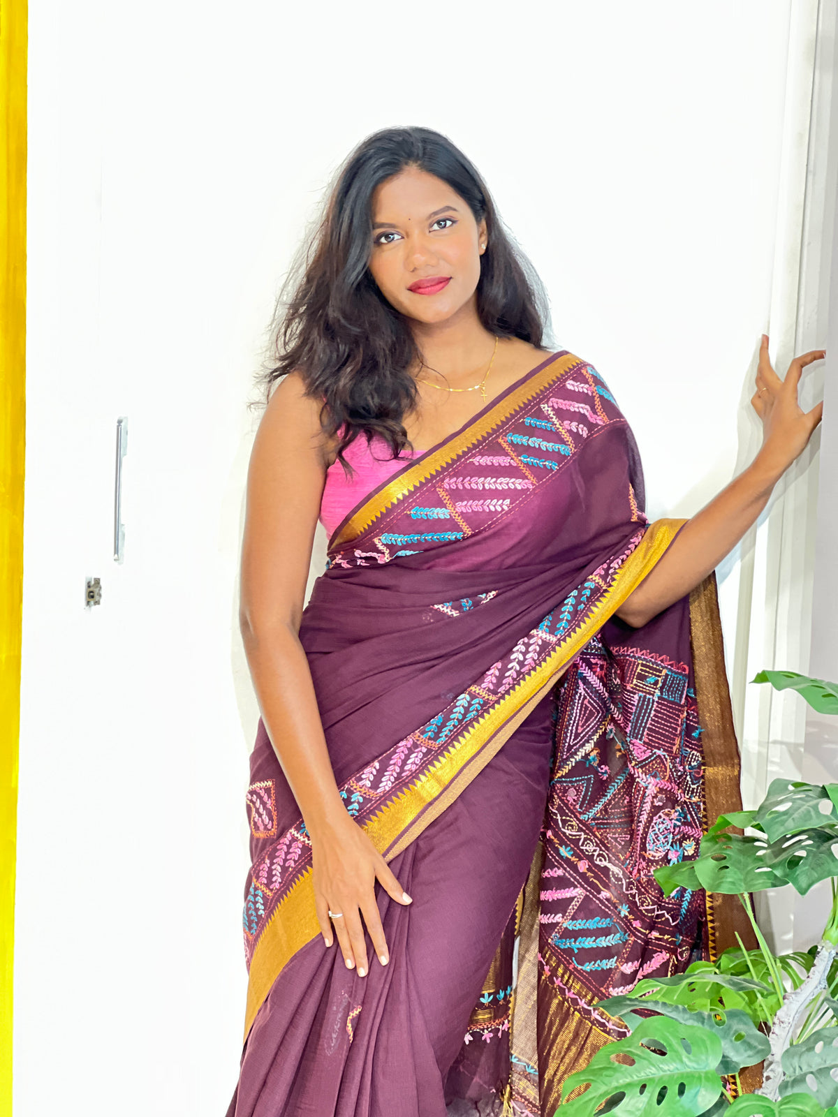 Hand Embroidery Detailed Cotton Saree | SBS1244