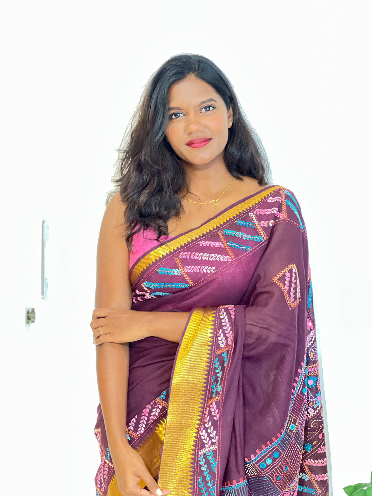 Hand Embroidery Detailed Cotton Saree | SBS1244