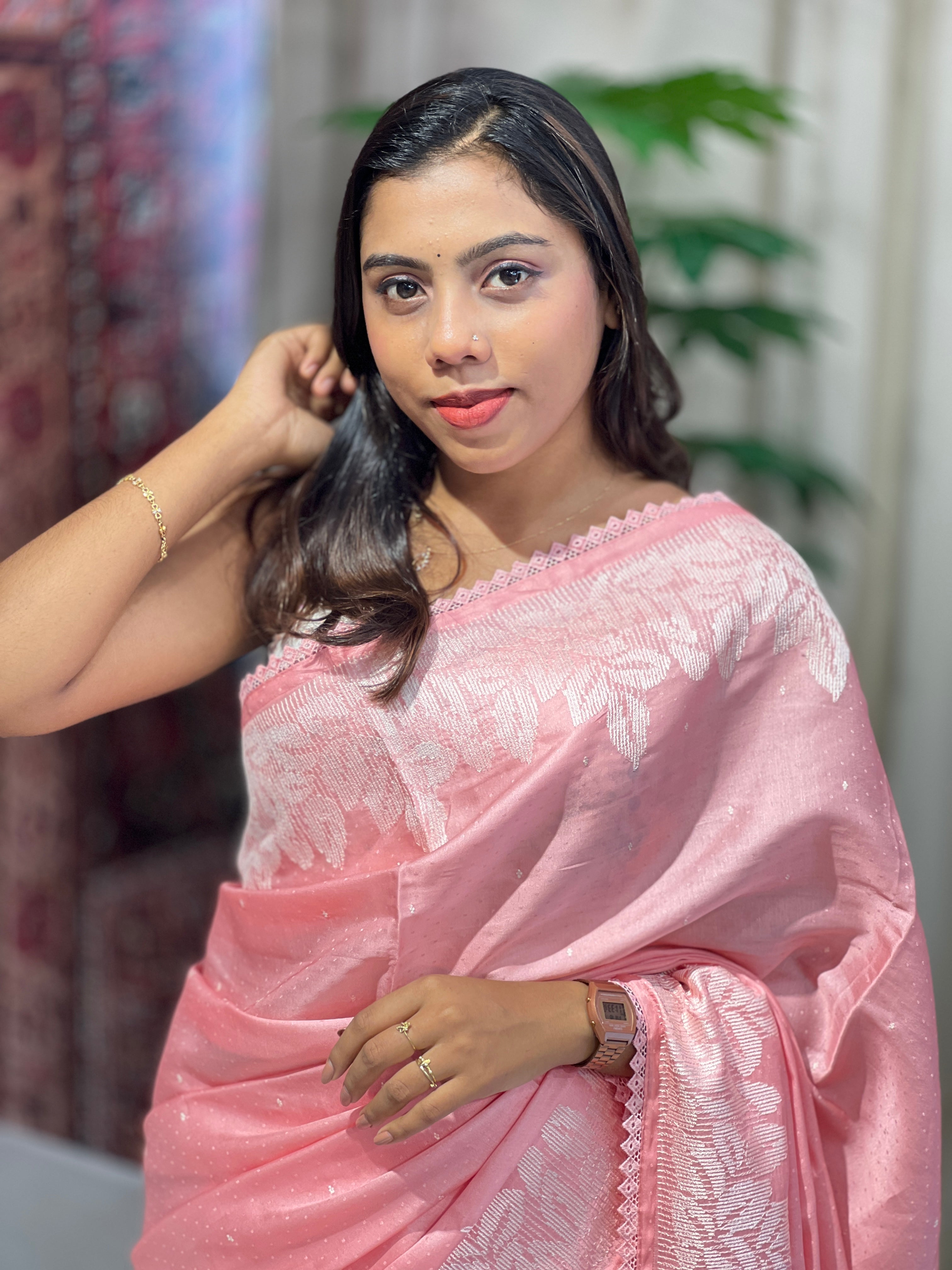 Machine Embroidery Detailed Semi Tussar Saree | SUN525