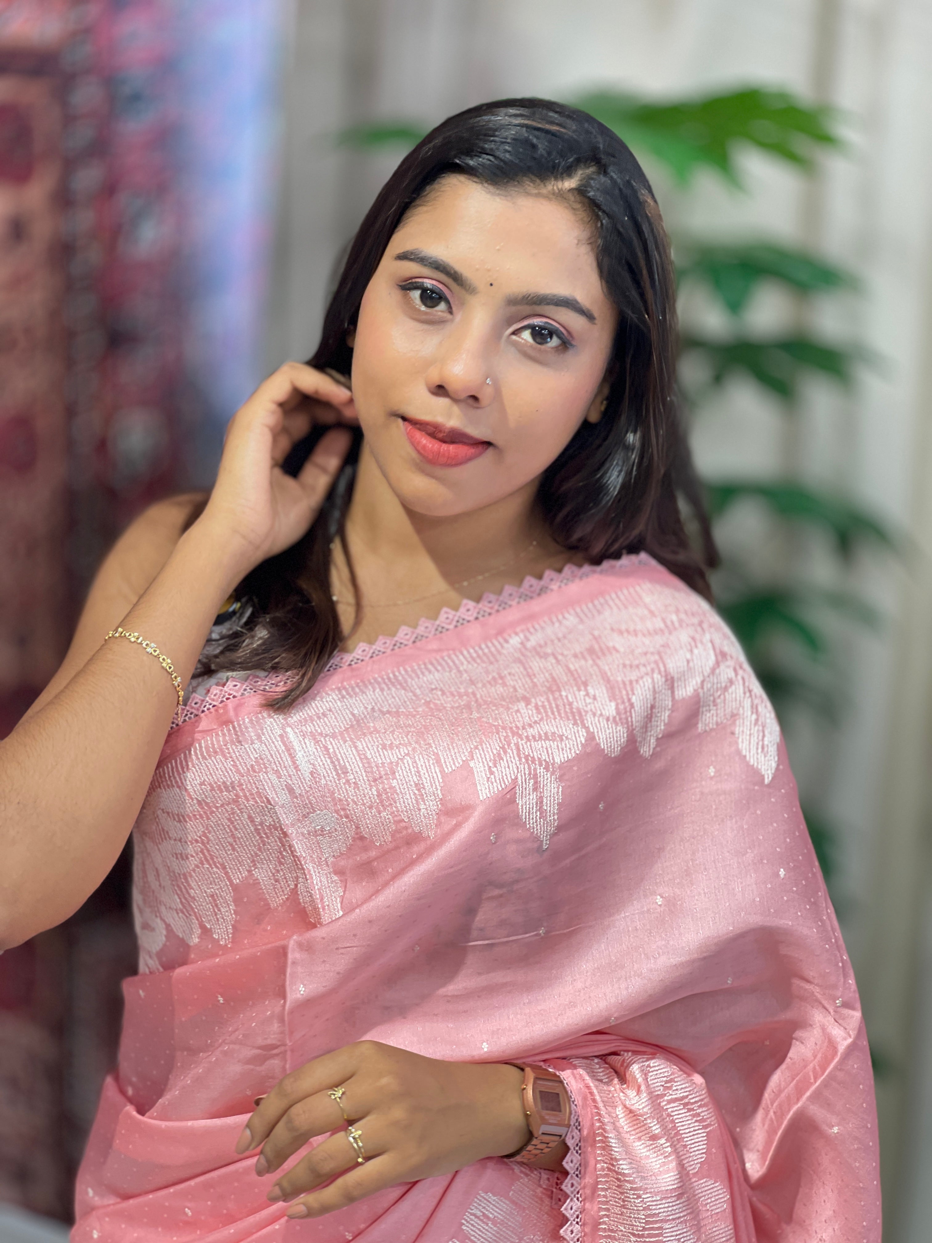 Machine Embroidery Detailed Semi Tussar Saree | SUN525