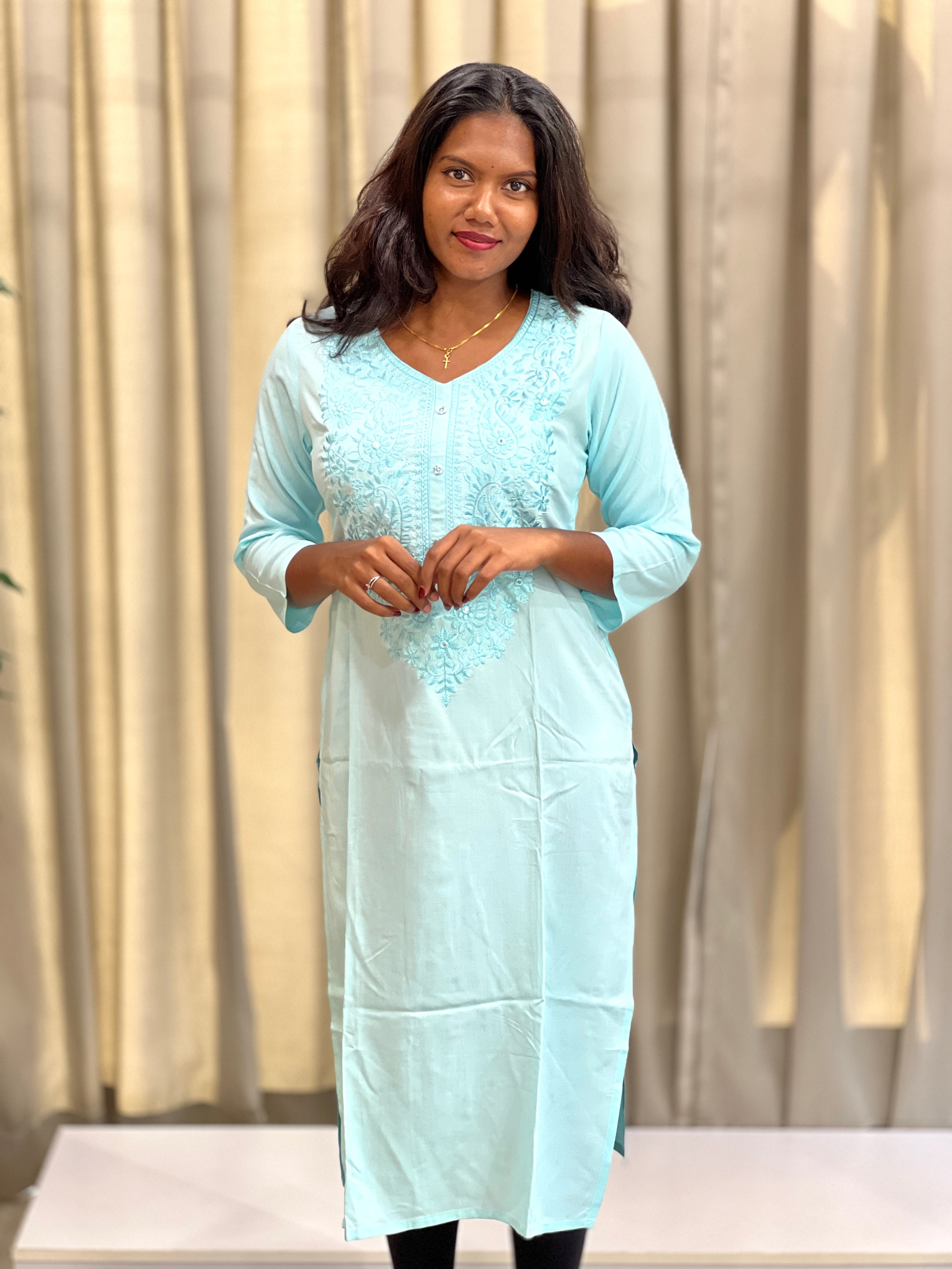 Chikankari Embroidery Rayon Kurta | PGI114