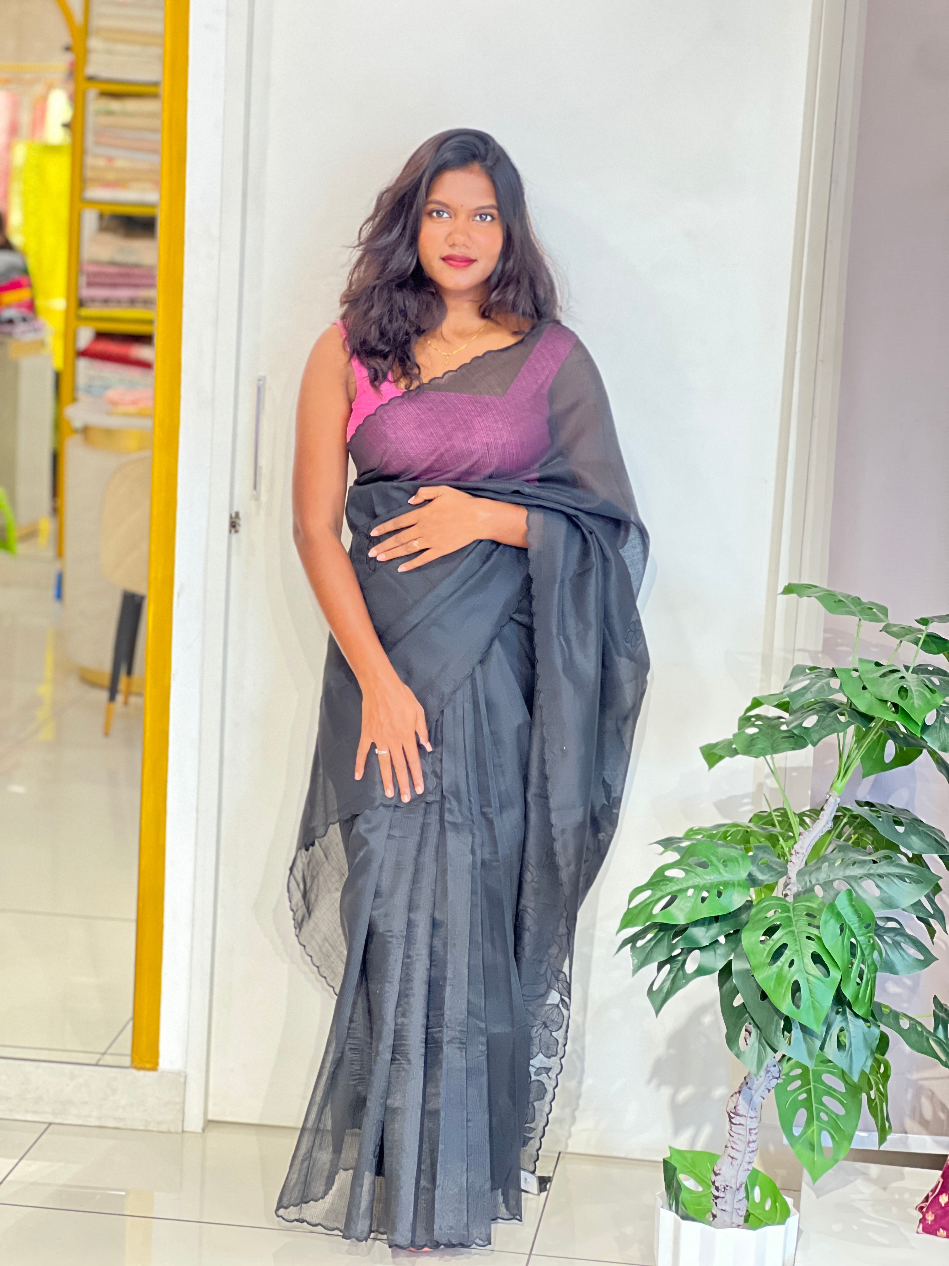 Floral Applique Worked Pattern Silky Kota Saree | ZSS297