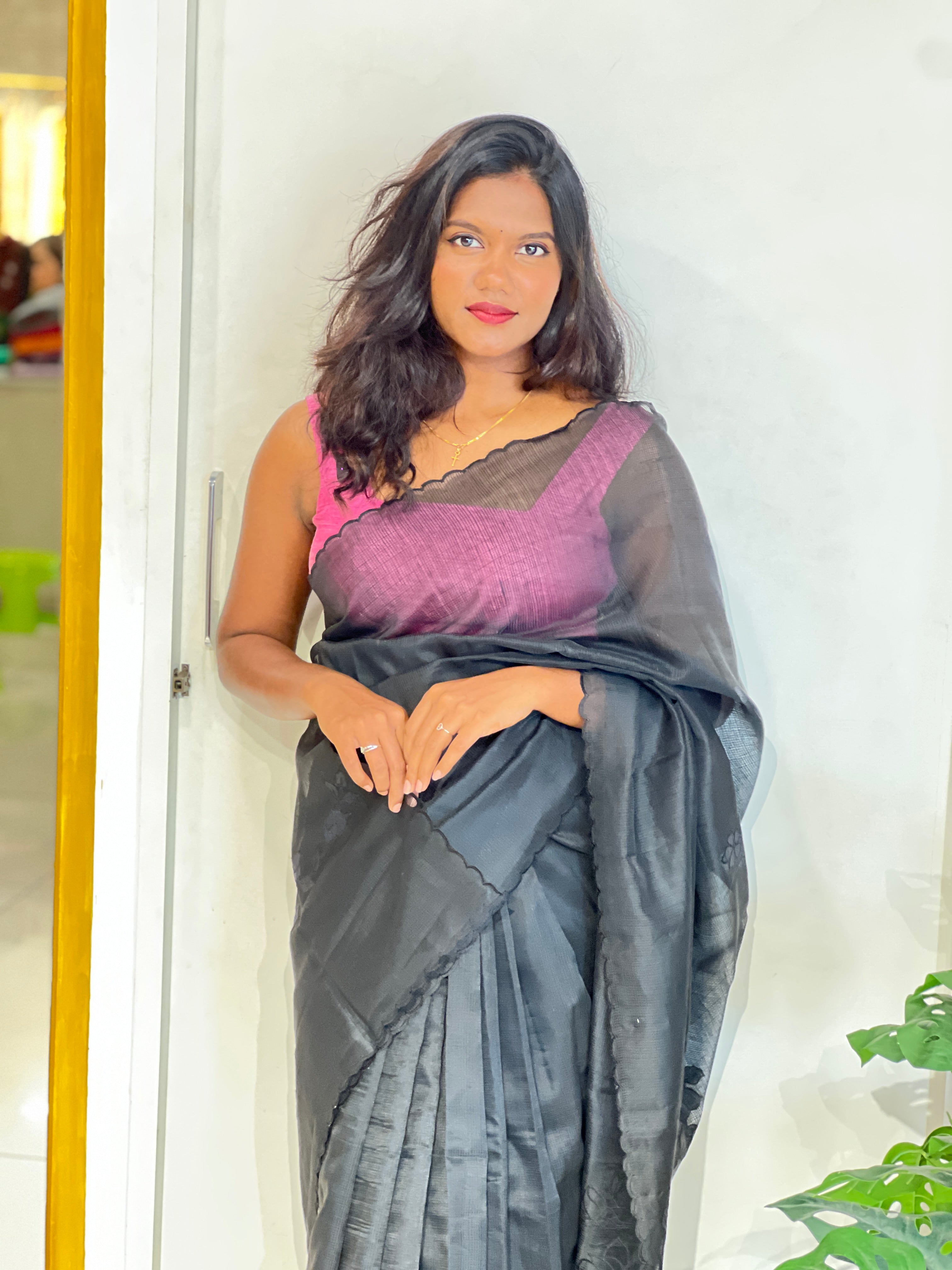 Floral Applique Worked Pattern Silky Kota Saree | ZSS297
