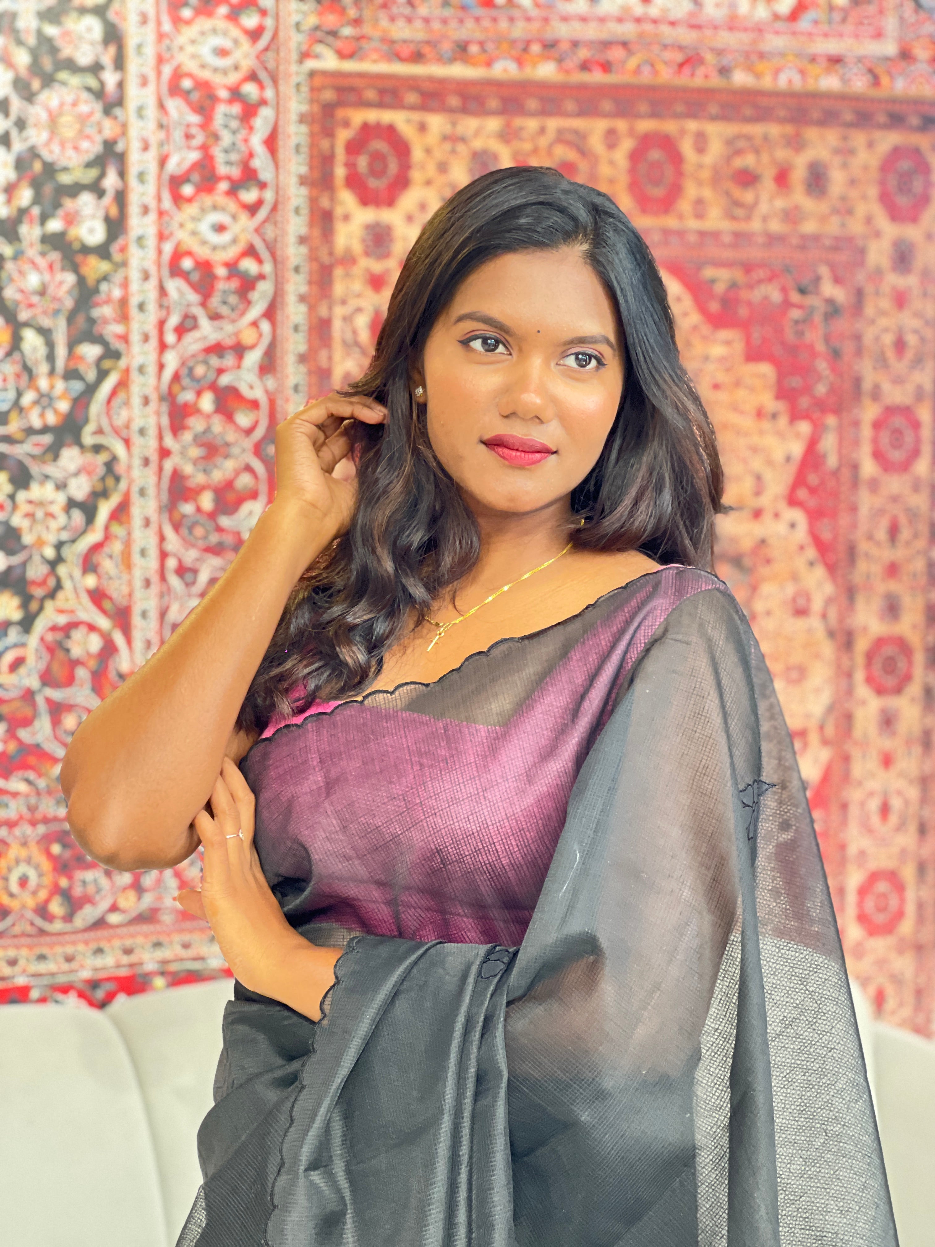 Floral Applique Worked Pattern Silky Kota Saree | ZSS297