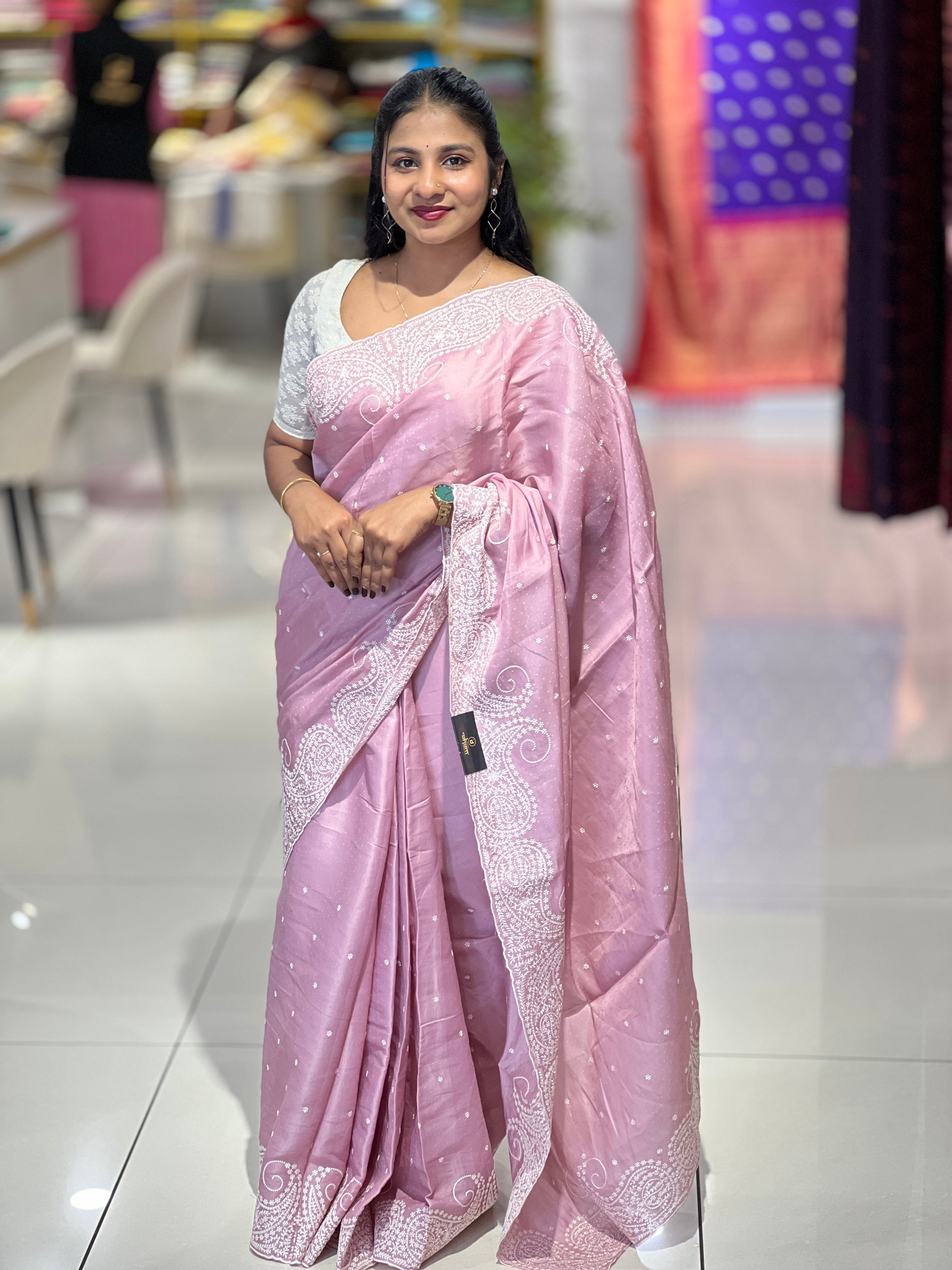 Point Embroidery Detailed Semi Tussar Saree | SUN523