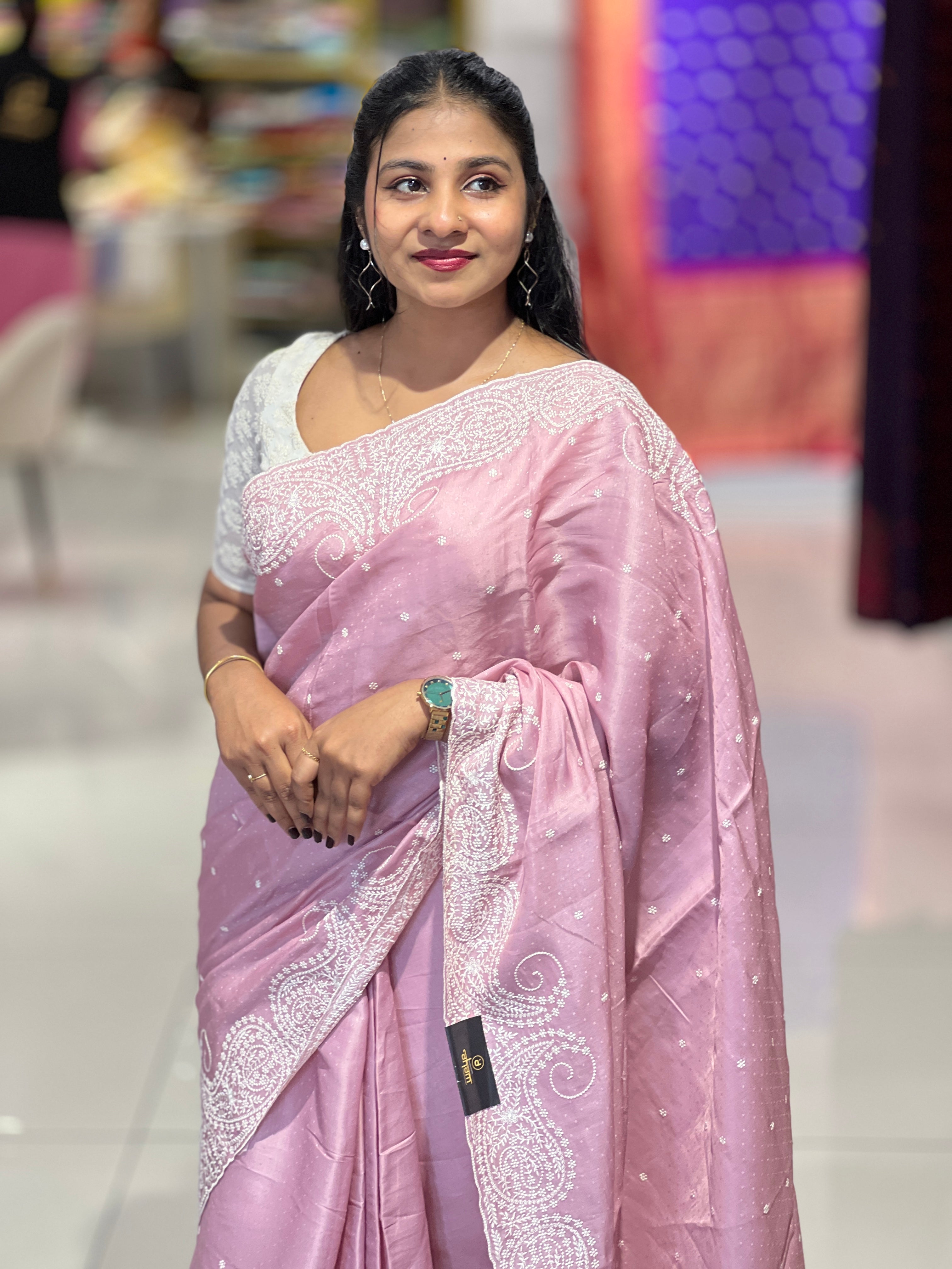 Point Embroidery Detailed Semi Tussar Saree | SUN523