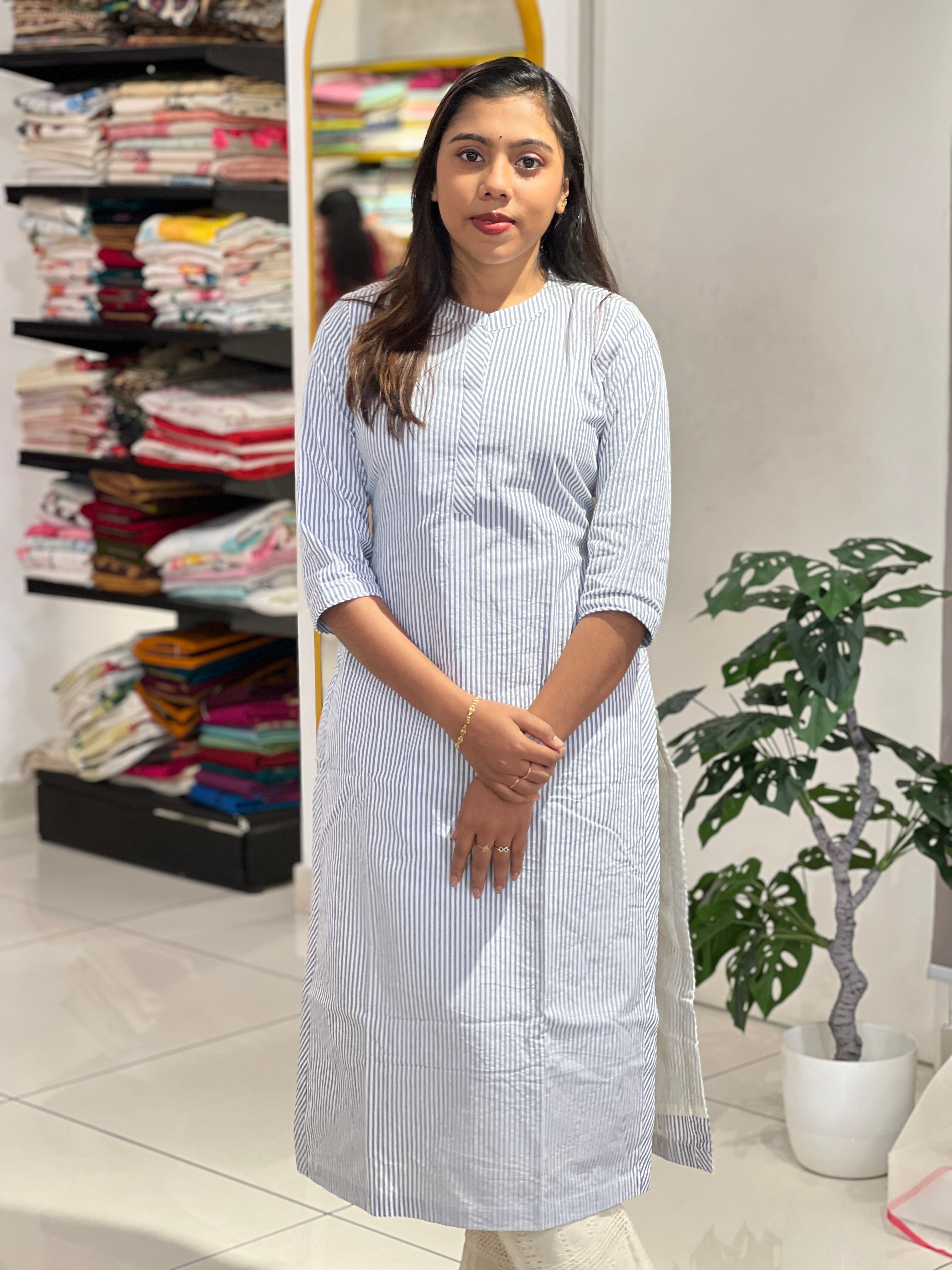Stripes Printed Cotton Kurta | SV285