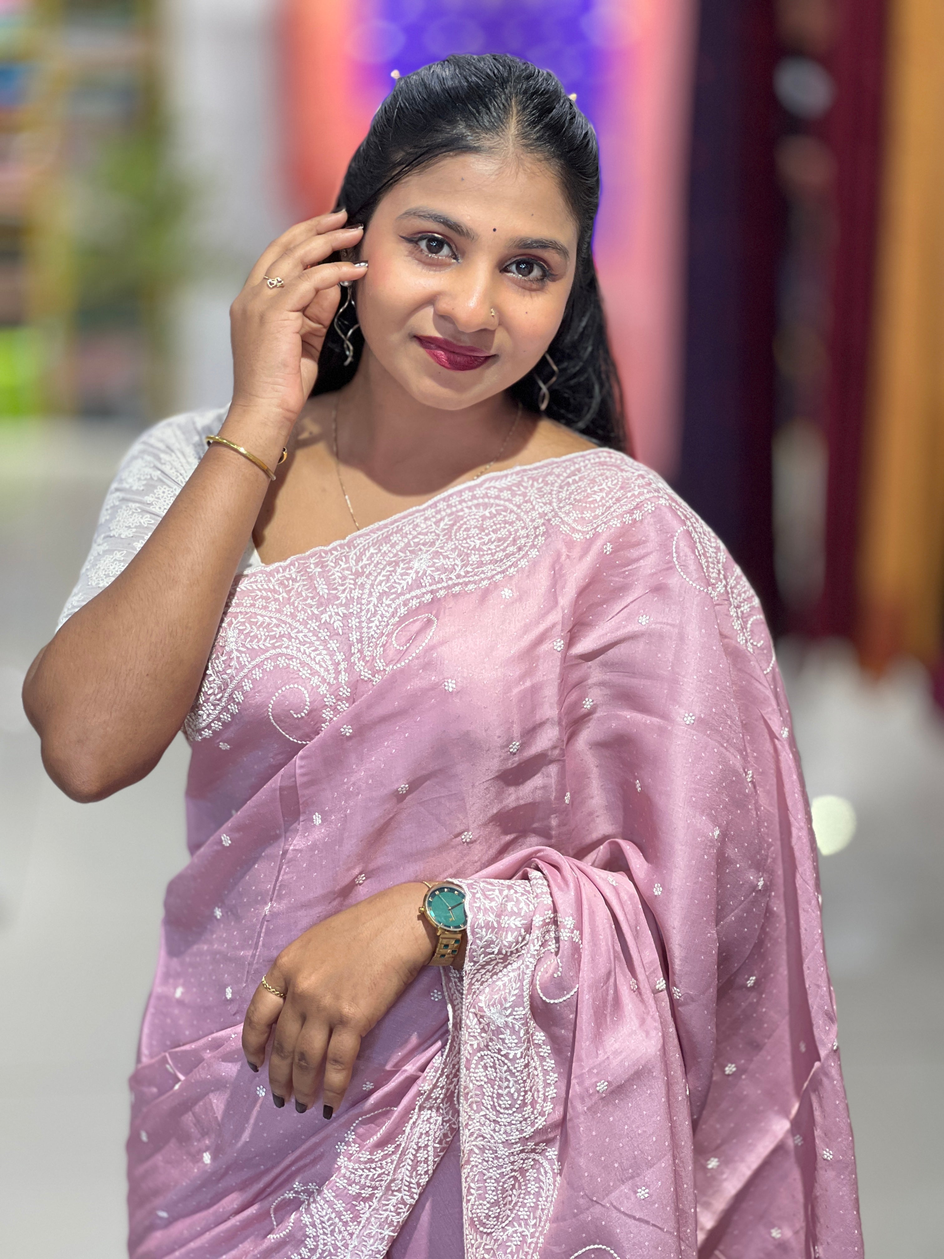 Point Embroidery Detailed Semi Tussar Saree | SUN523