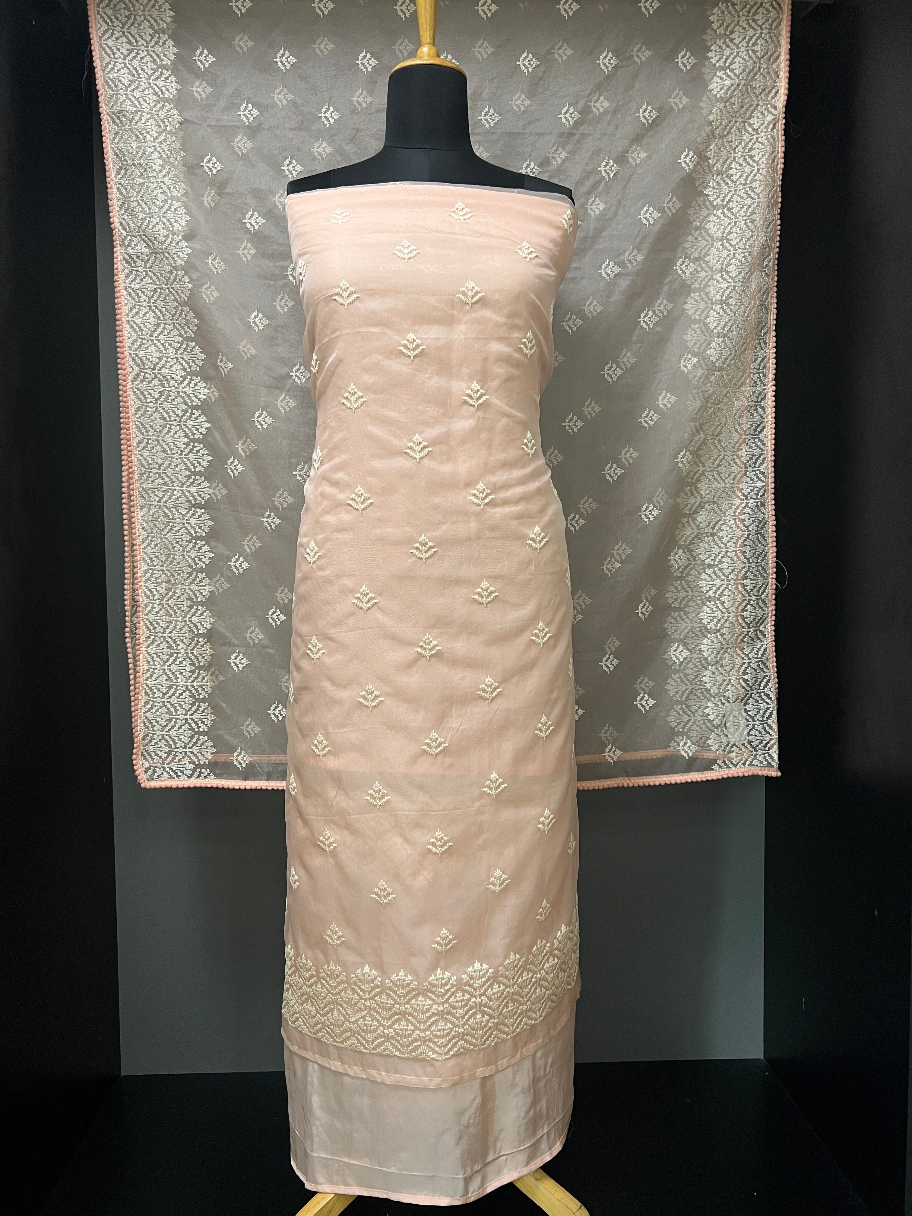 Machine Embroidery Silk Organza Salwar Set | ZAH130