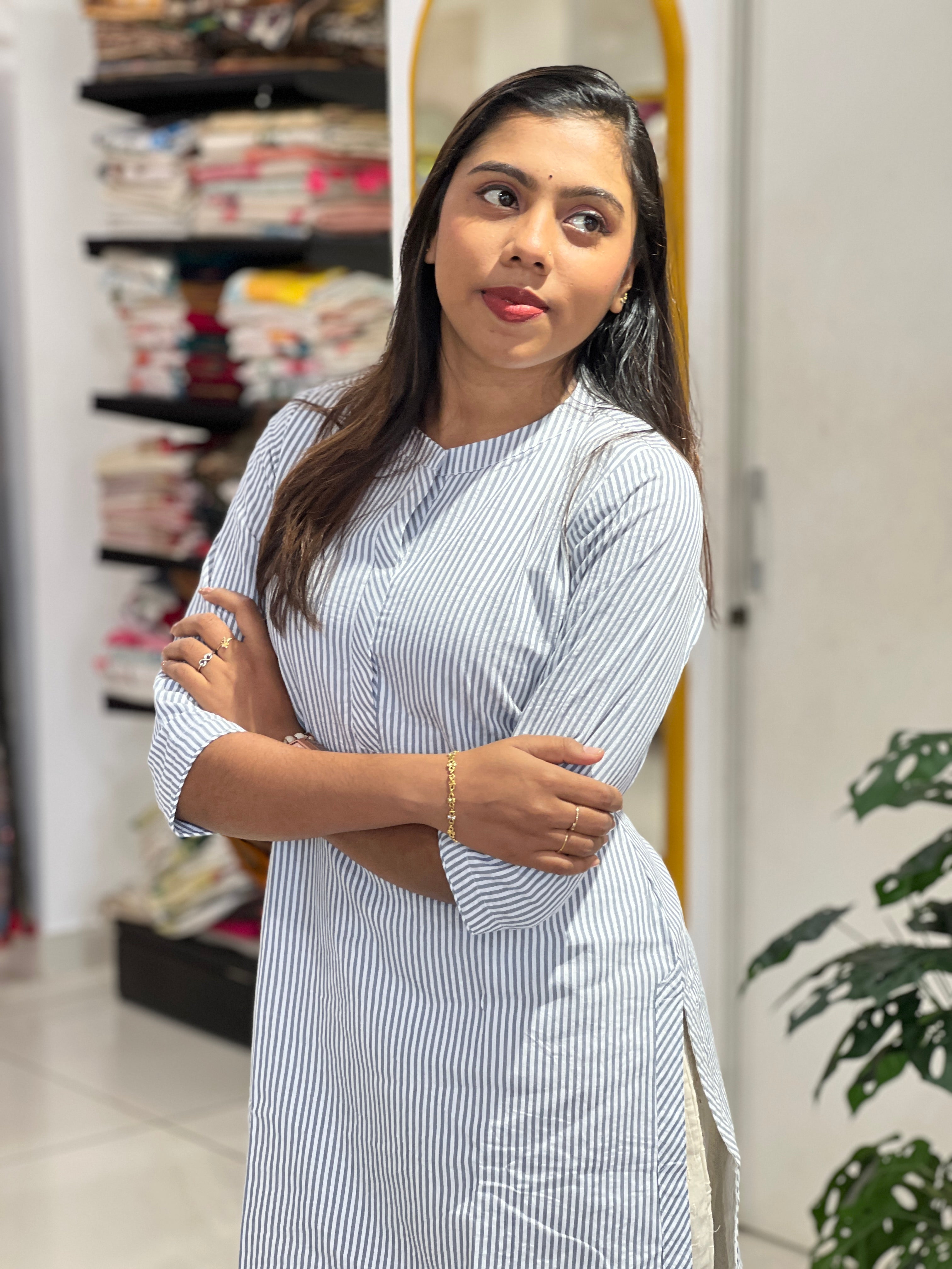 Stripes Printed Cotton Kurta | SV285