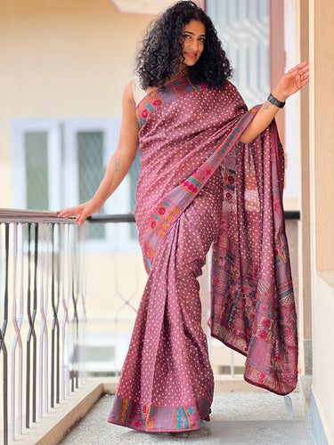 Kutch Work Embroidery and  Painted Pure Tussa Saree | SBS639