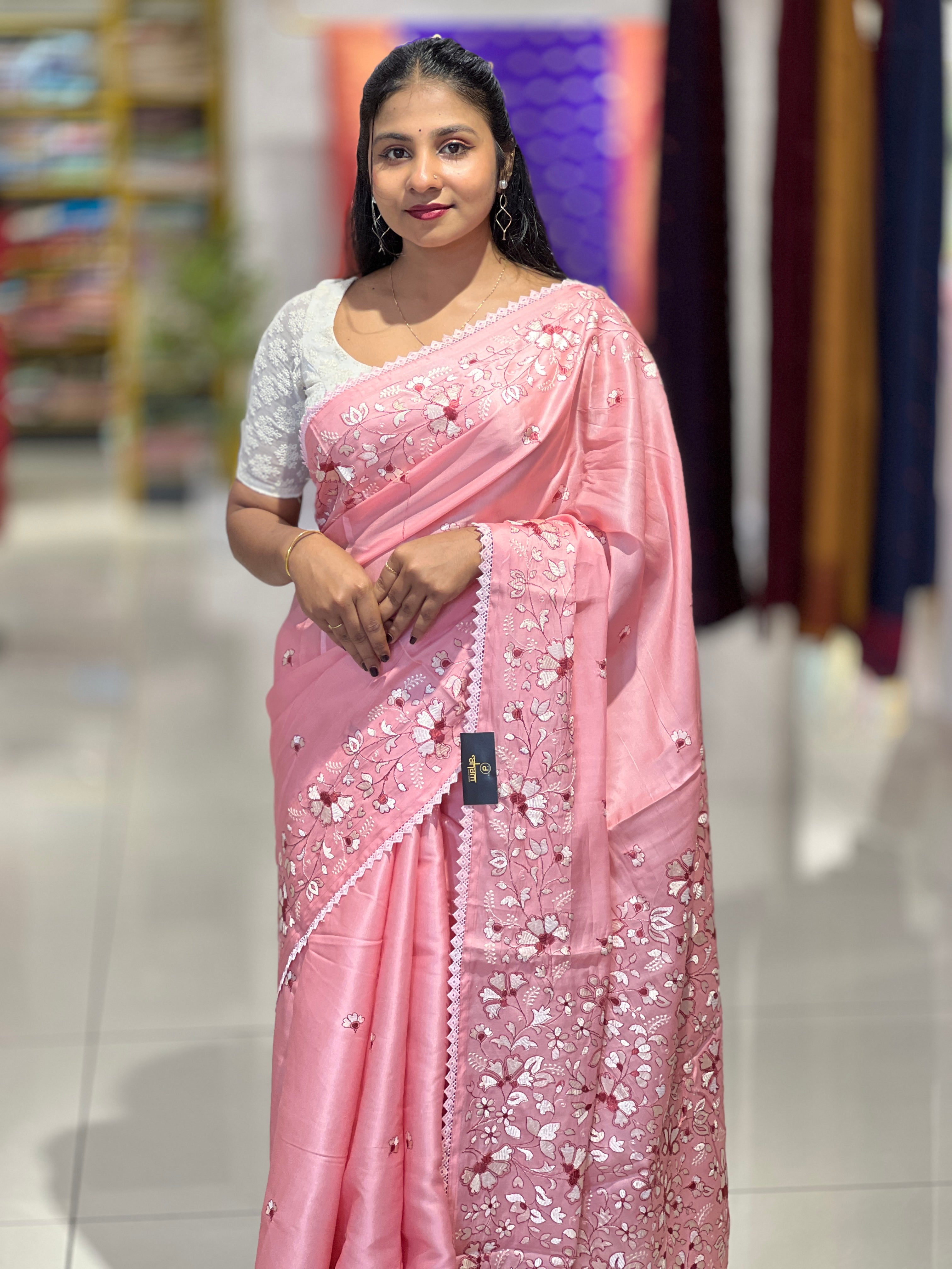 Machine Embroidery Detailed Semi Tussar Saree | SUN585