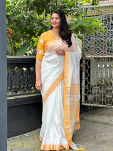 Temple Border Detailed Bhagalpuri Linen Saree | NHH247