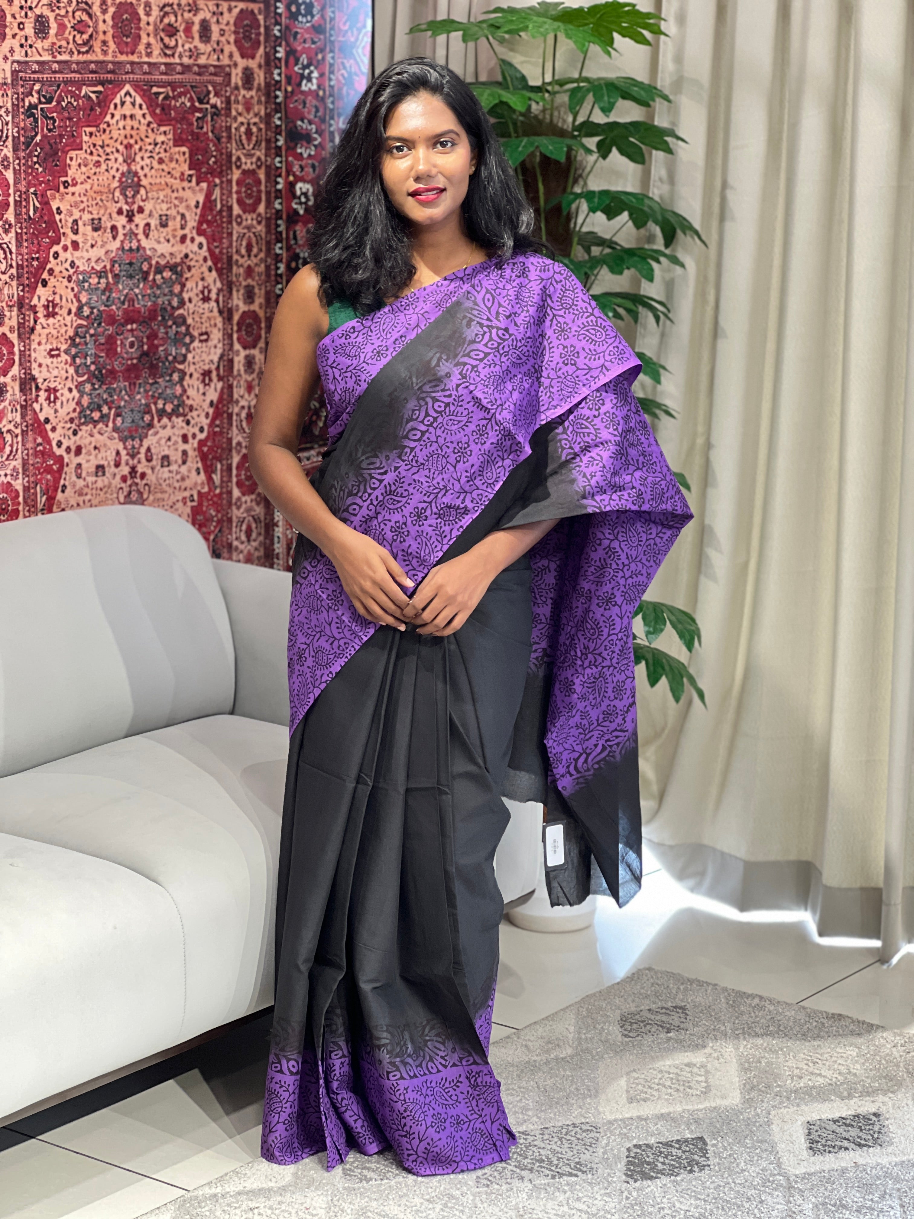 Hand Block Printed Cotton Saree | SSF1373