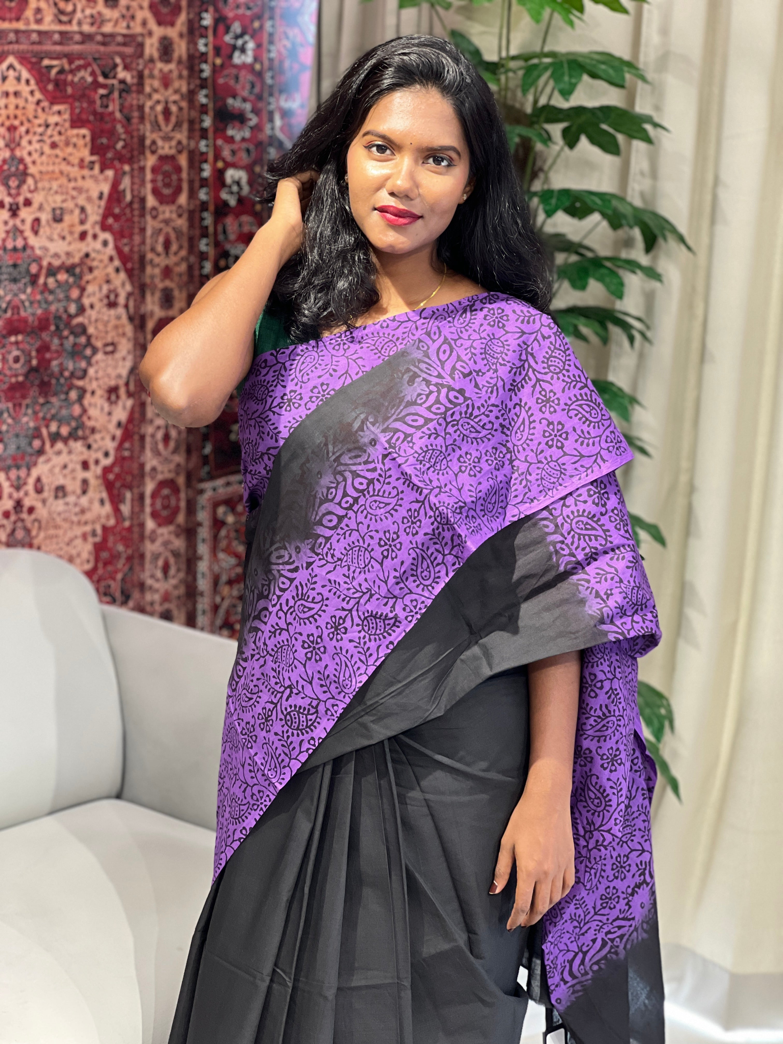 Hand Block Printed Cotton Saree | SSF1373
