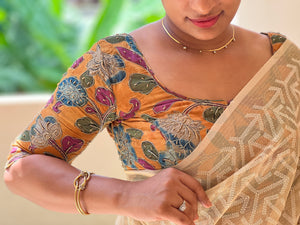 Embroidery Highlighted Pen Kalamkari Stitched Blouse | IT121