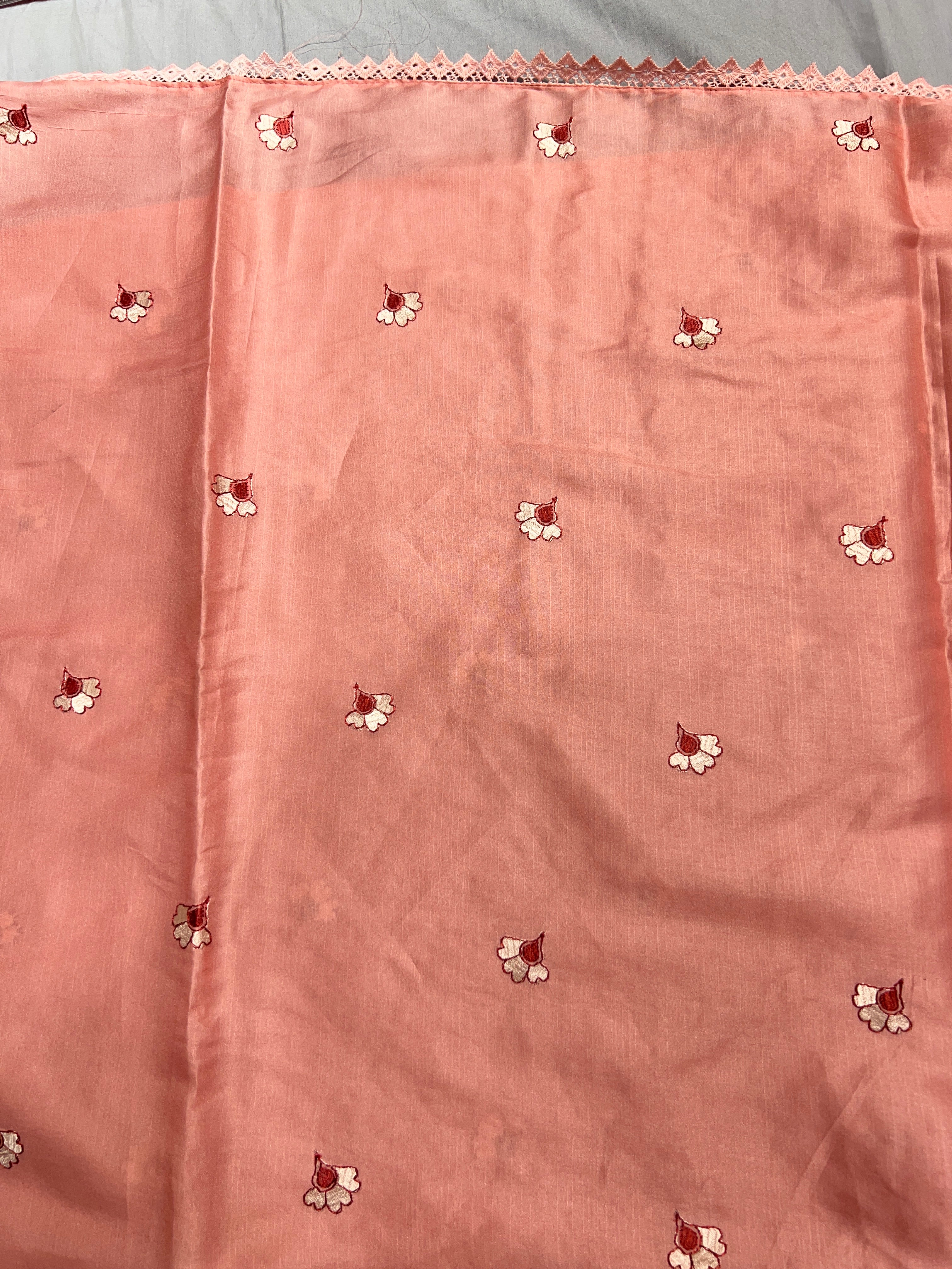 Machine Embroidery Detailed Semi Tussar Saree | SUN585