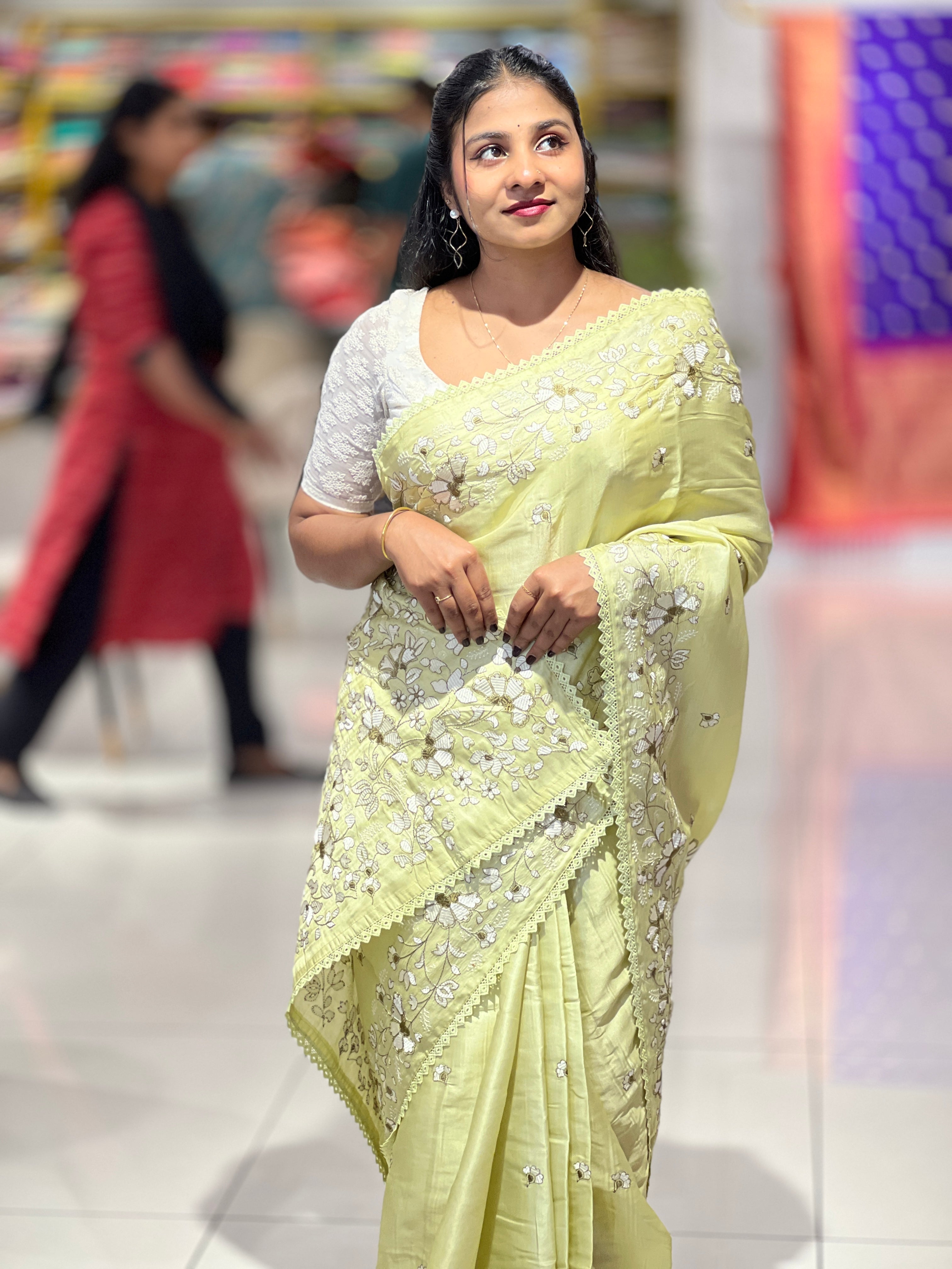Machine Embroidery Detailed Semi Tussar Saree | SUN583