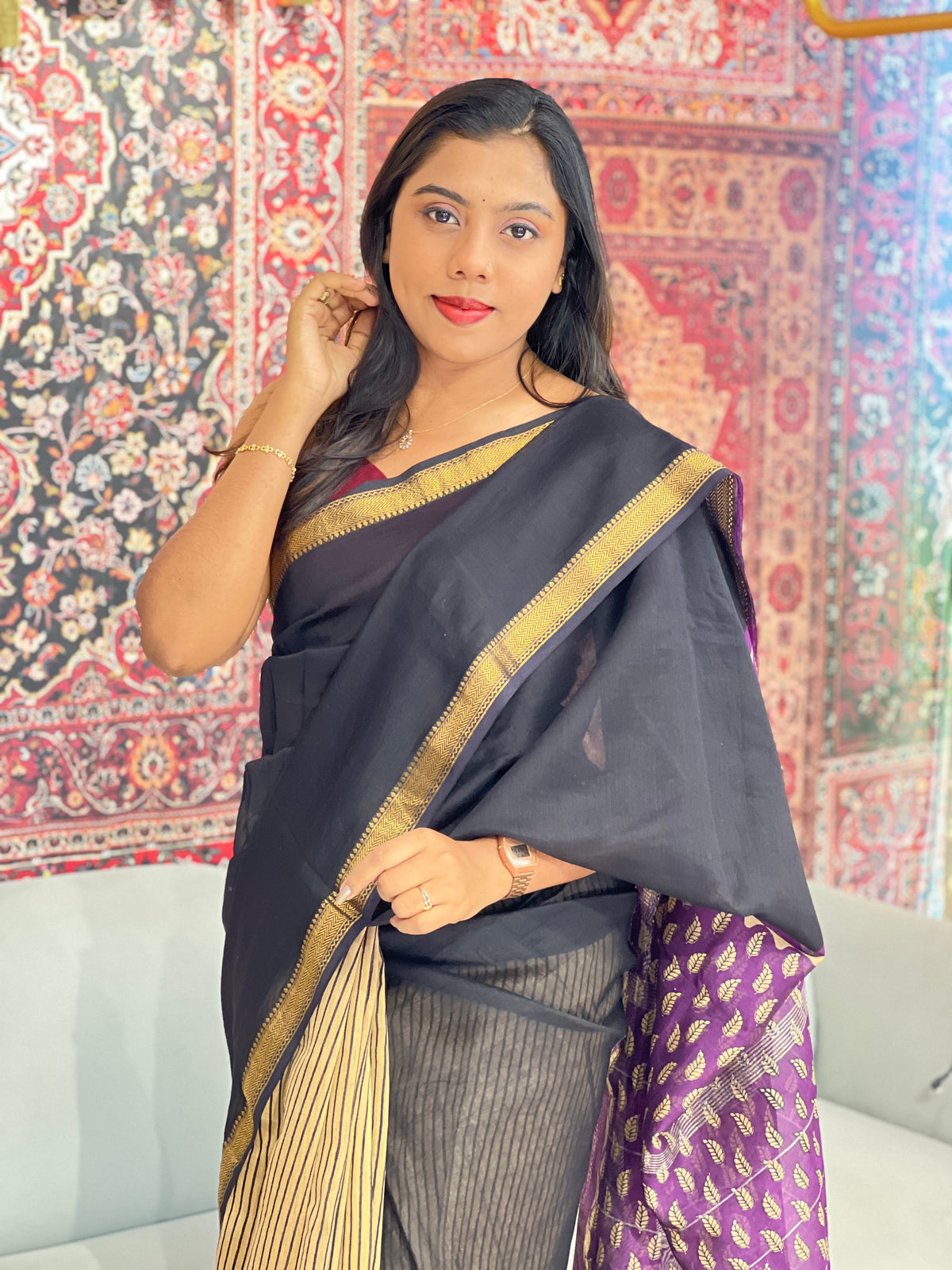 Mangalgiri Border Detailed Chanderi Saree | VFC586