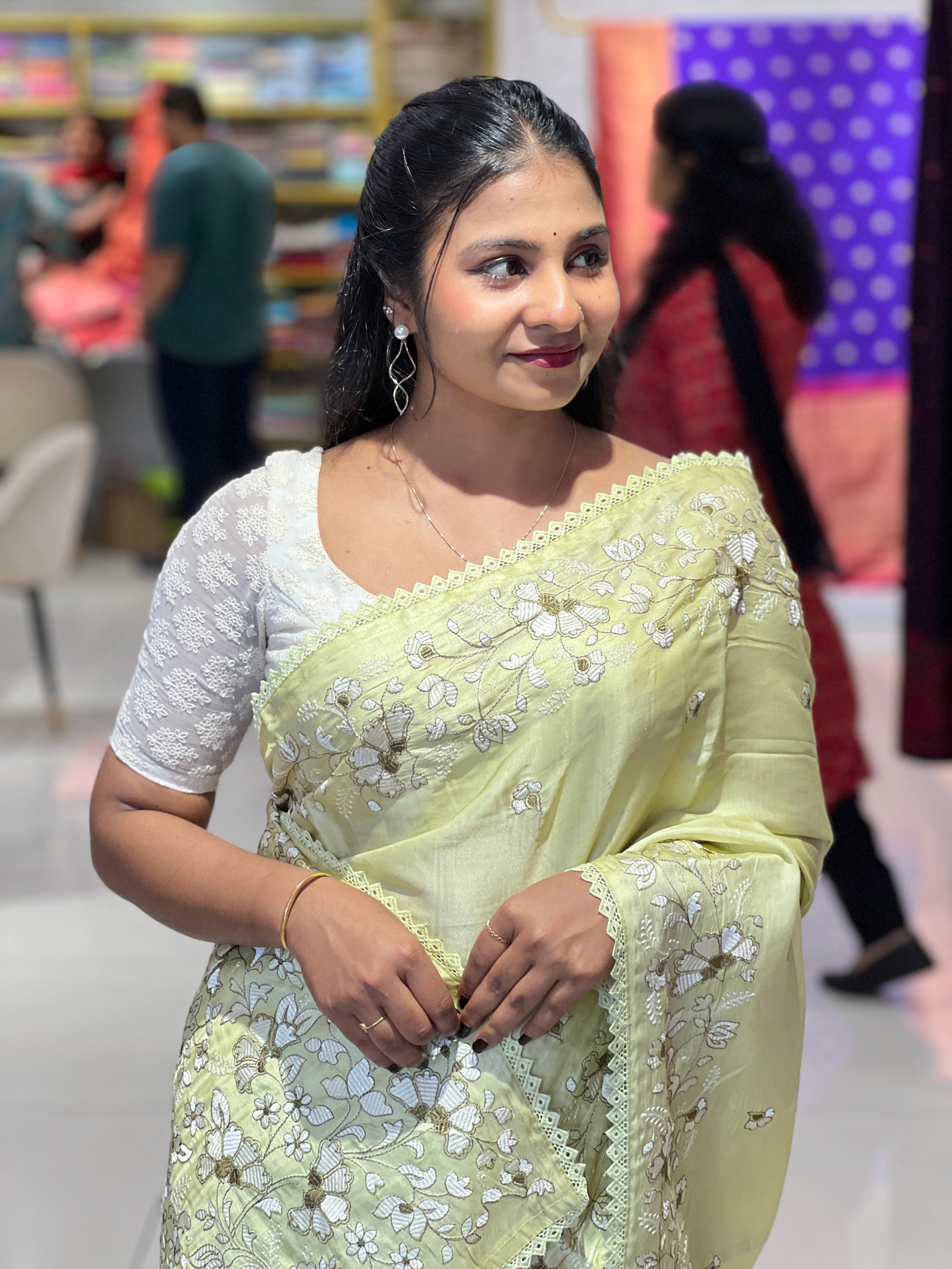 Machine Embroidery Detailed Semi Tussar Saree | SUN583