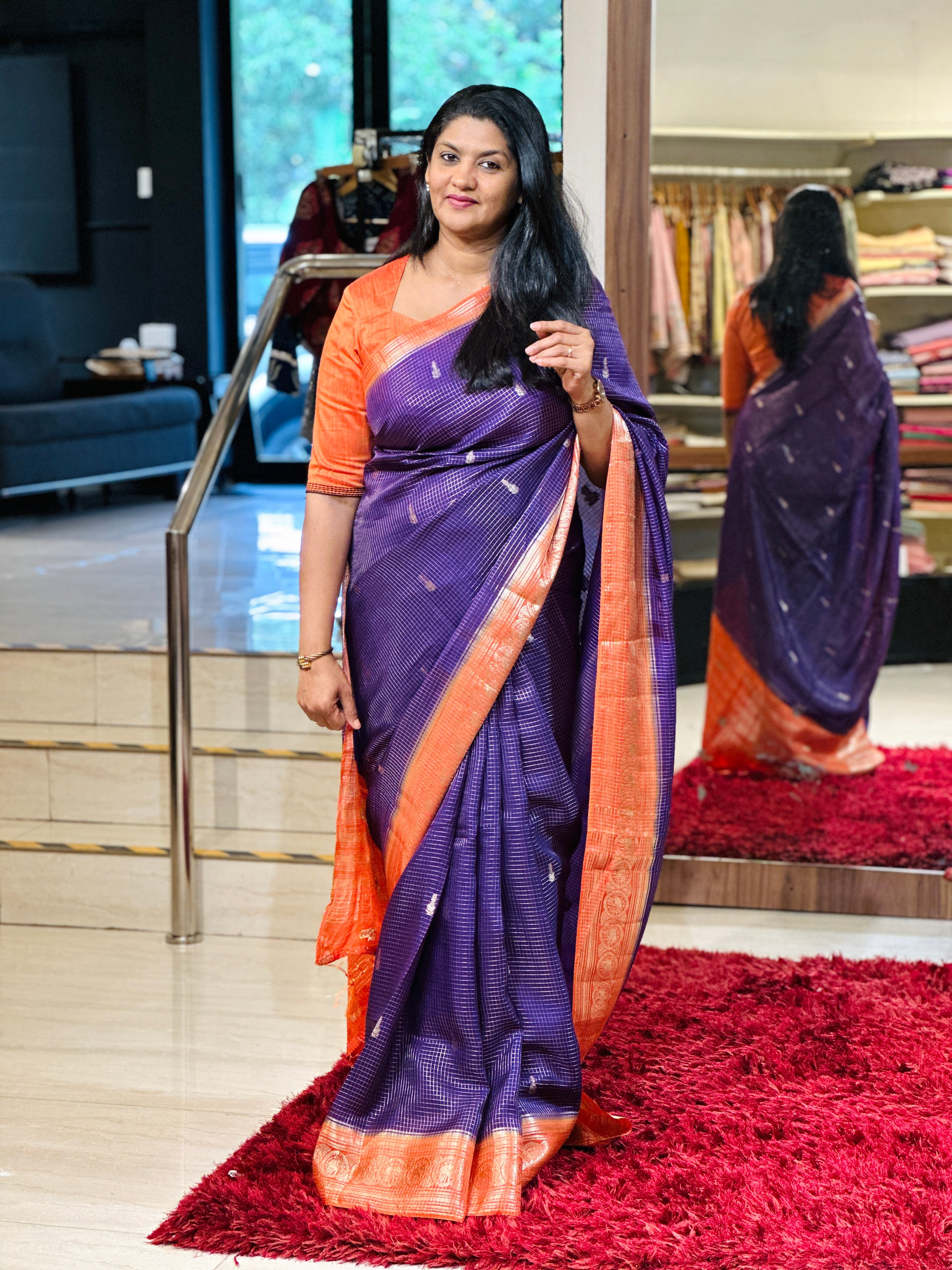 Zari Check Patterned Semi Banarasi Saree | NN359