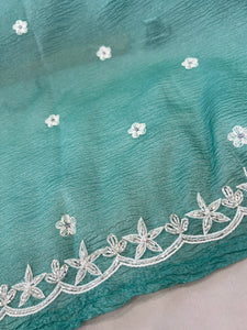 Embroidery Detailed Crushed Organza Saree | SHC197