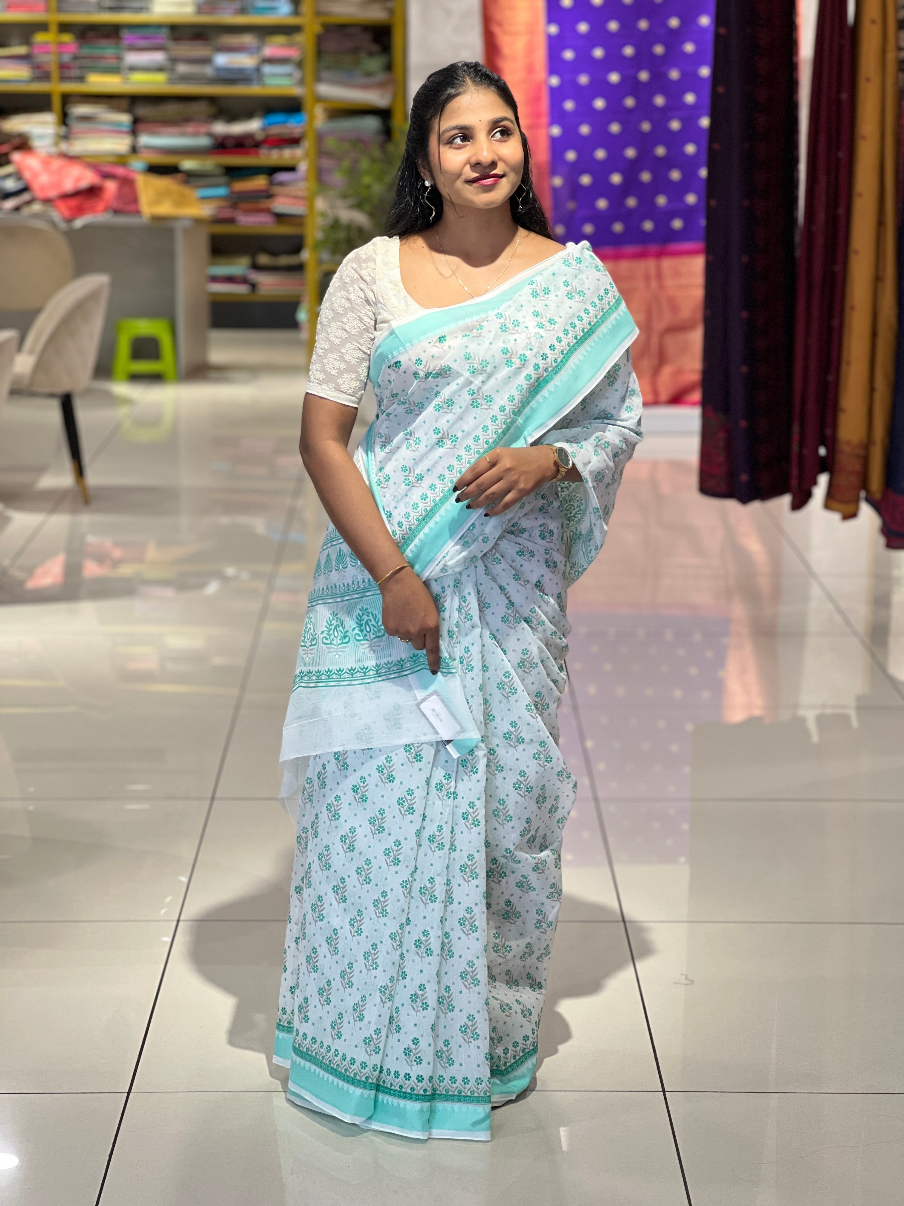 Floral Printed Cotton Saree | VDA211