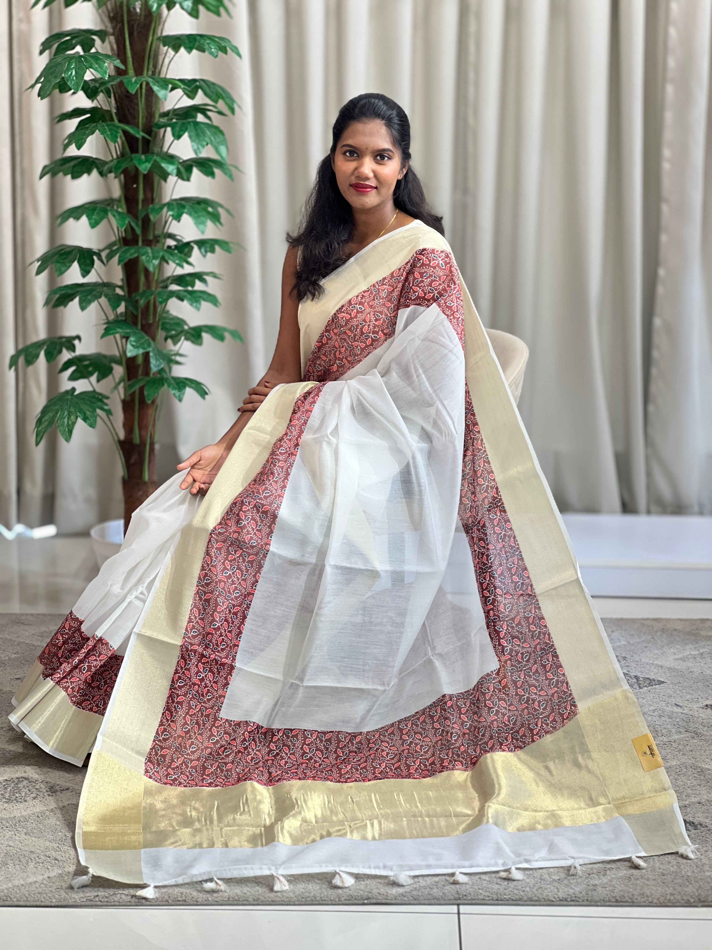 Kalamkari Printed Pattern Chanderi Saree | MR493