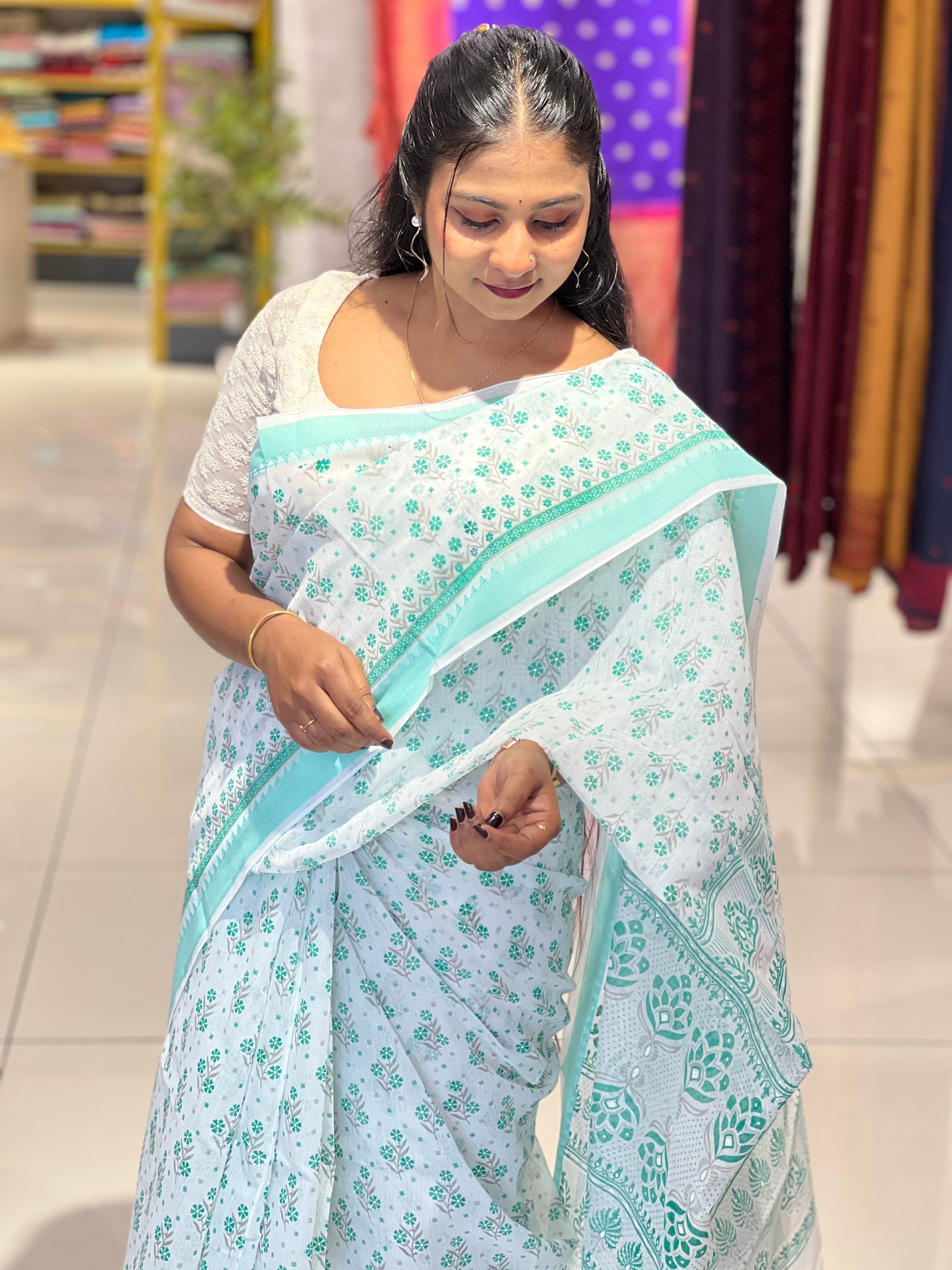 Floral Printed Cotton Saree | VDA211