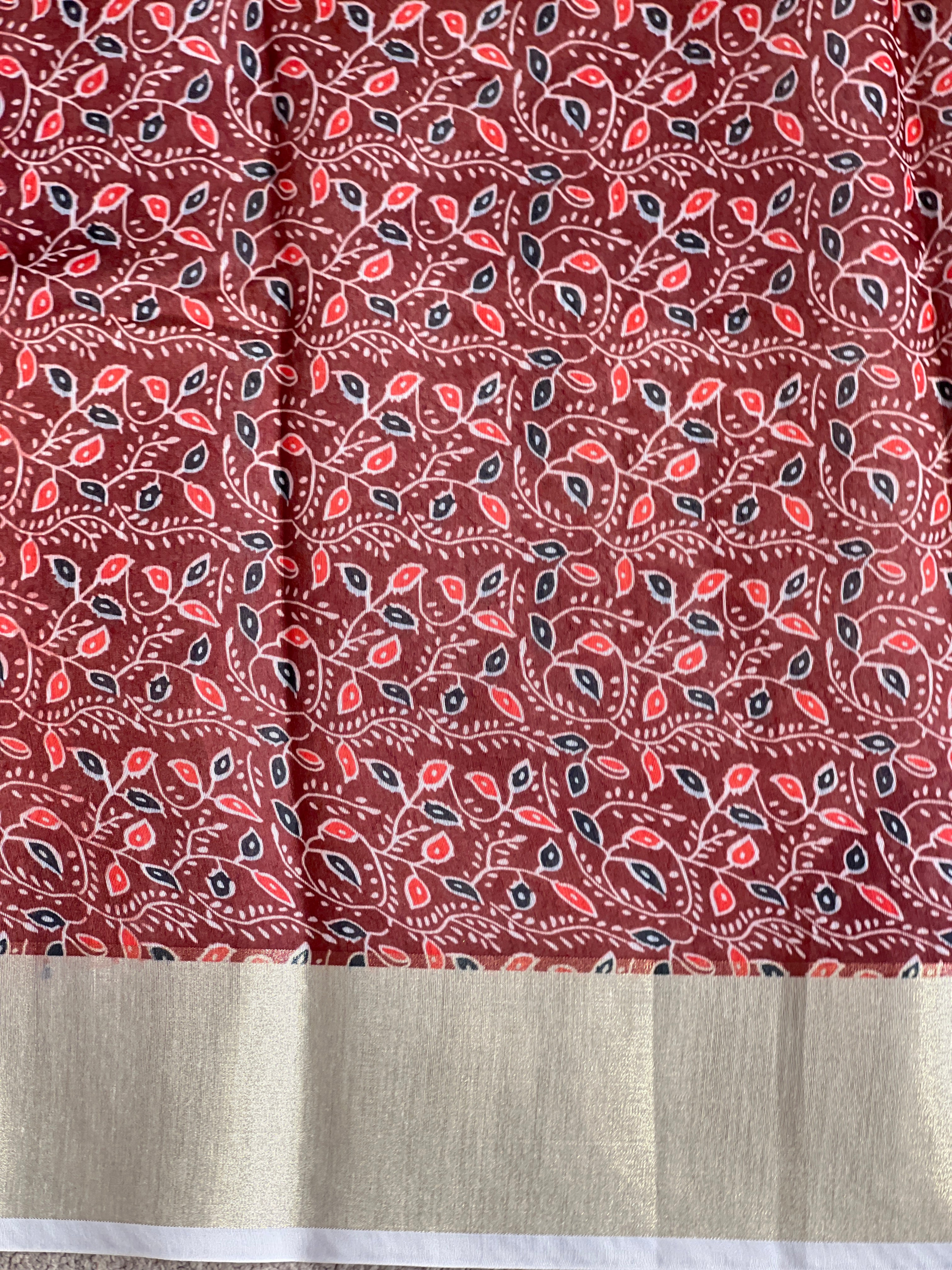 Kalamkari Printed Pattern Chanderi Saree | MR493