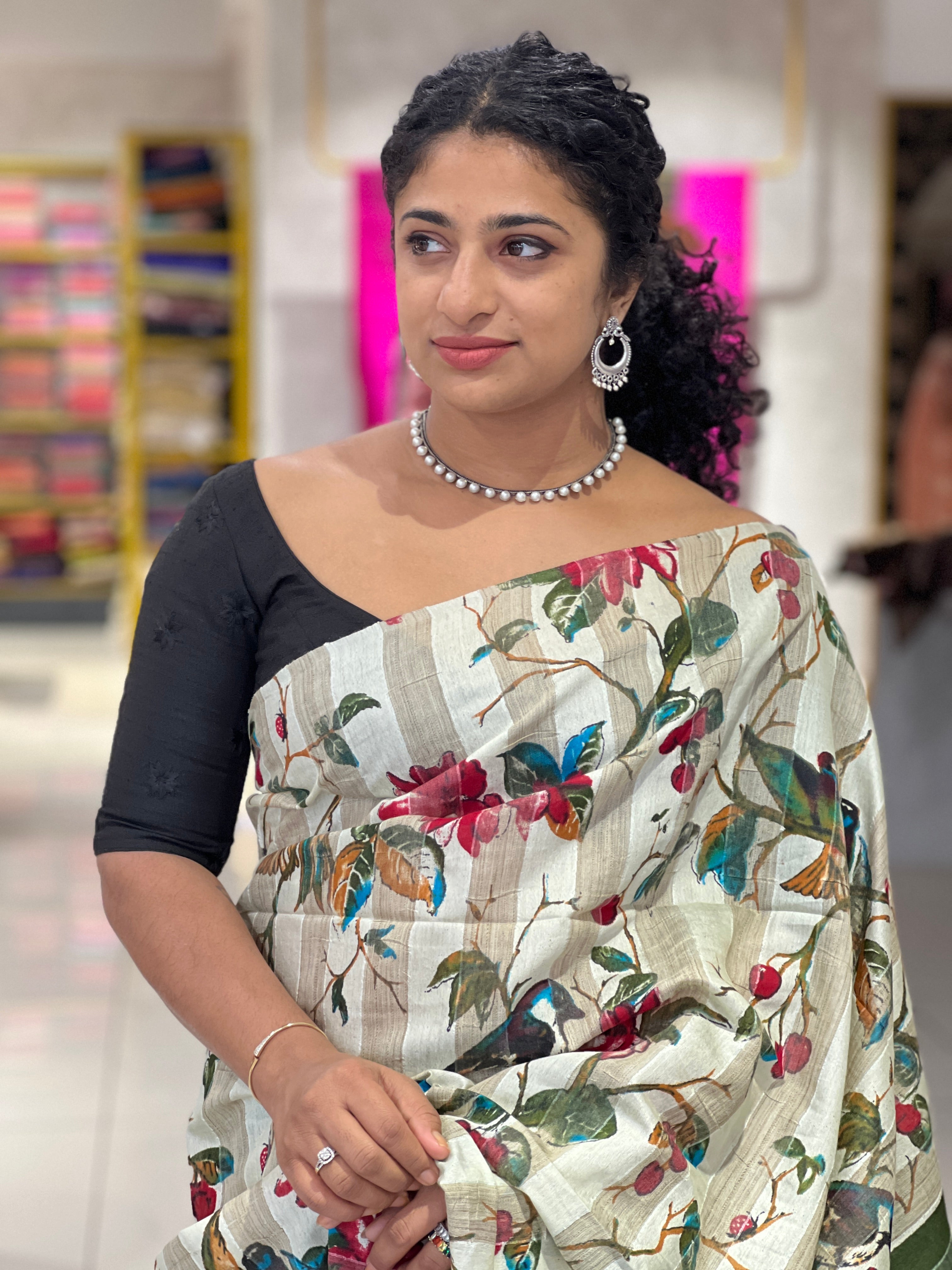 Printed Pattern Bhagalpuri Linen Saree | US260
